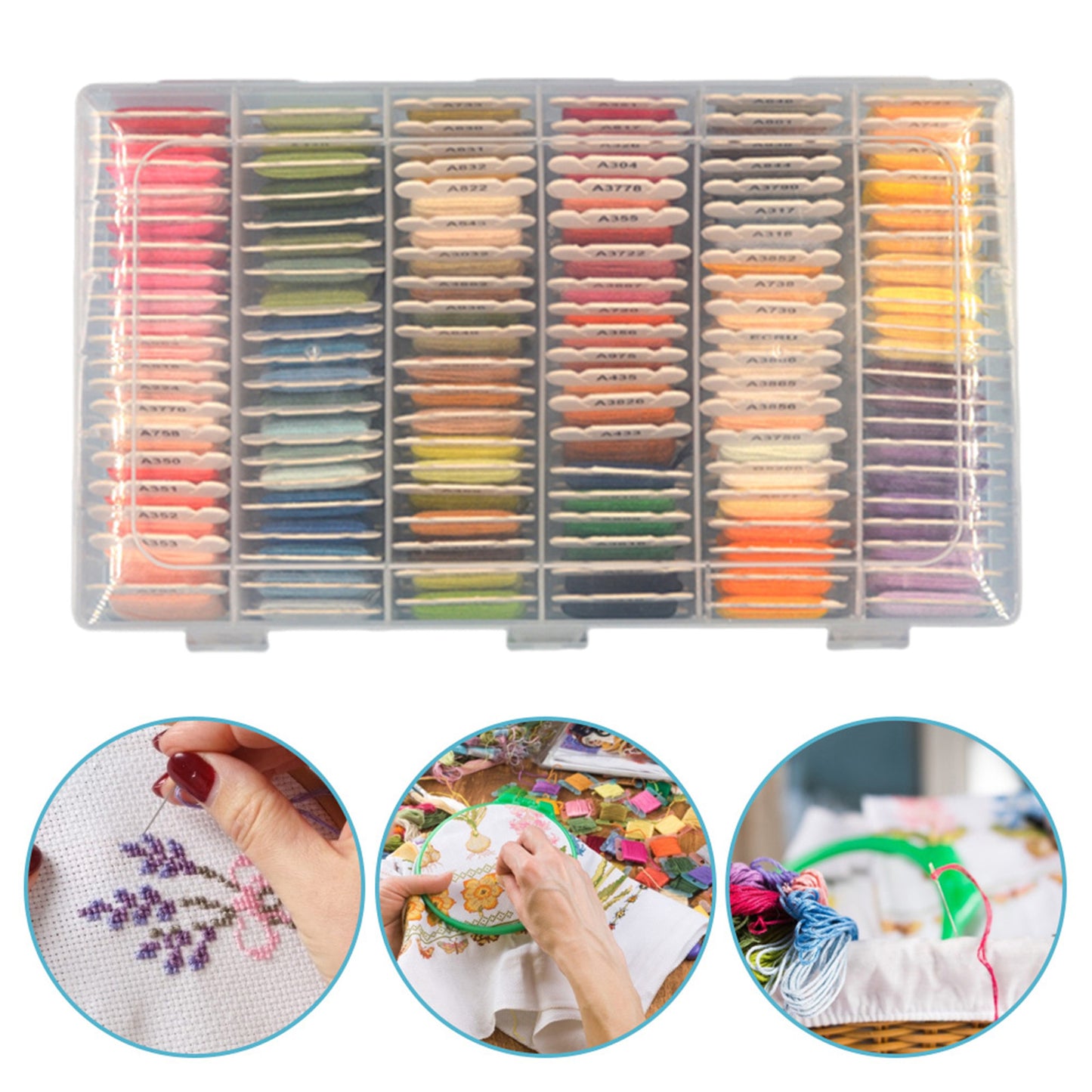 Multi-Color Embroidery Yarn with Transparent Storage Box Cross Stitch Supplies Sewing Embroidery Thread Set for Halloween Christmas Mothers Day (120)
