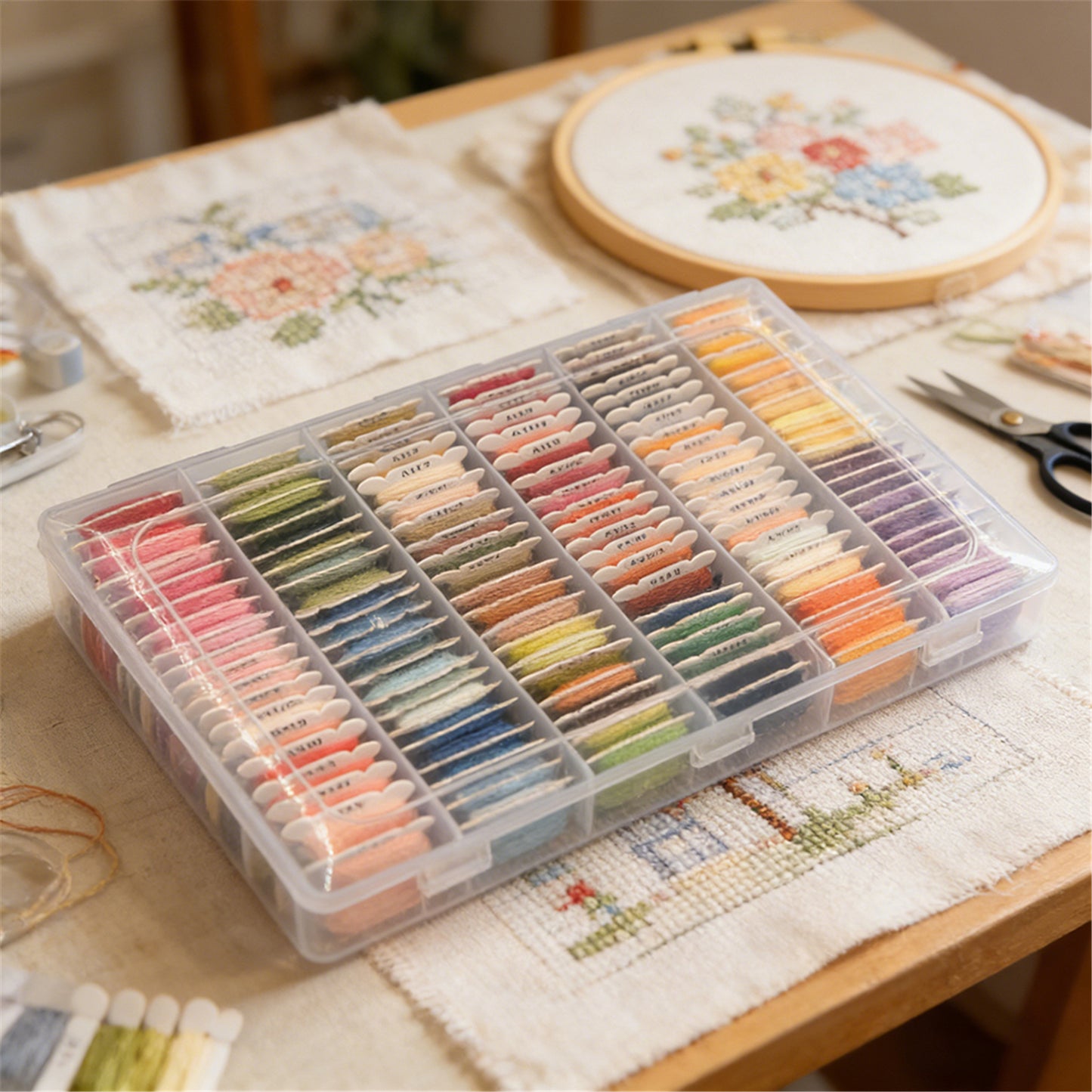 Multi-Color Embroidery Yarn with Transparent Storage Box Cross Stitch Supplies Sewing Embroidery Thread Set for Halloween Christmas Mothers Day (120)