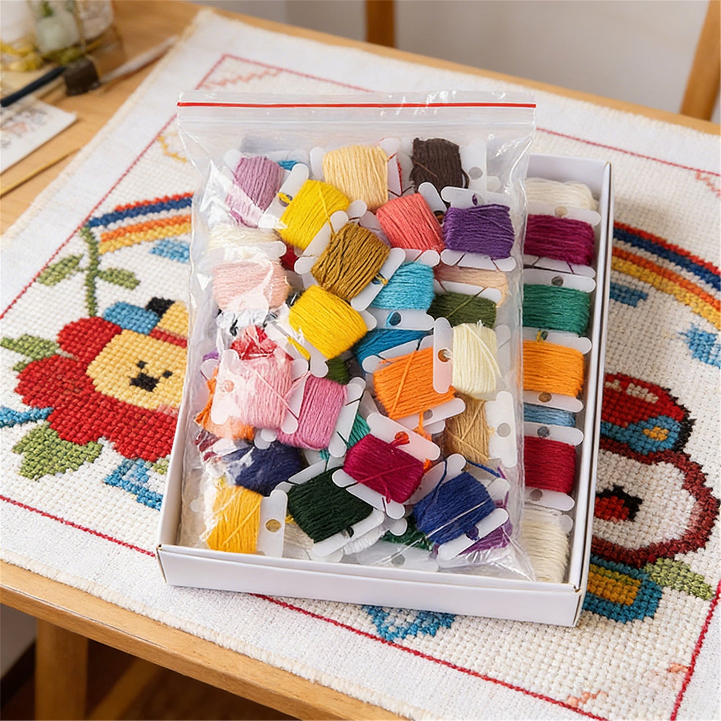 Multi-Color Embroidery Yarn with Transparent Storage Box Cross Stitch Supplies Sewing Embroidery Thread Set for Halloween Christmas Mothers Day (120)