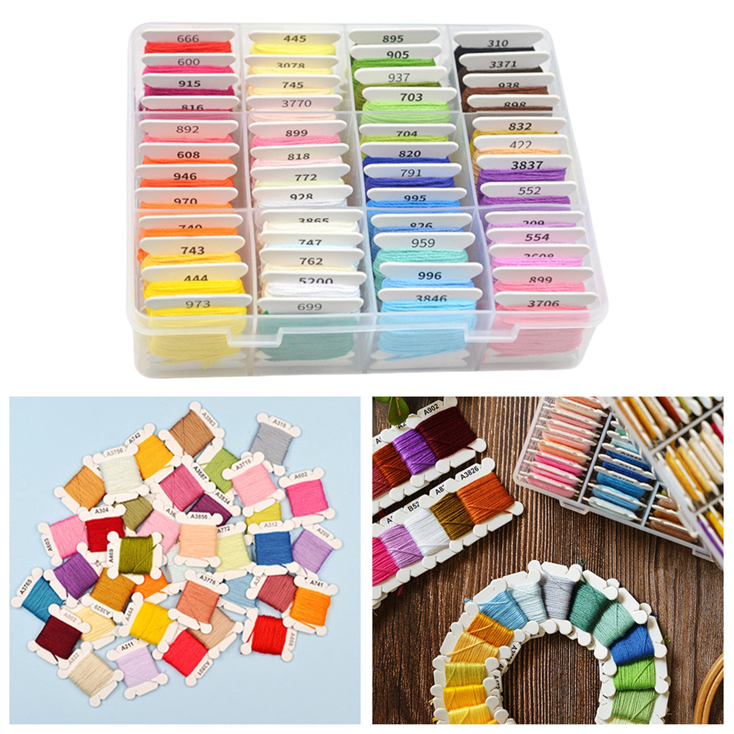 Multi-Color Embroidery Yarn with Transparent Storage Box Cross Stitch Supplies Sewing Embroidery Thread Set for Halloween Christmas Mothers Day (50)