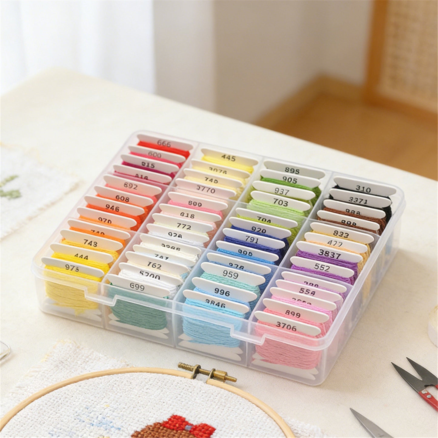Multi-Color Embroidery Yarn with Transparent Storage Box Cross Stitch Supplies Sewing Embroidery Thread Set for Halloween Christmas Mothers Day (50)