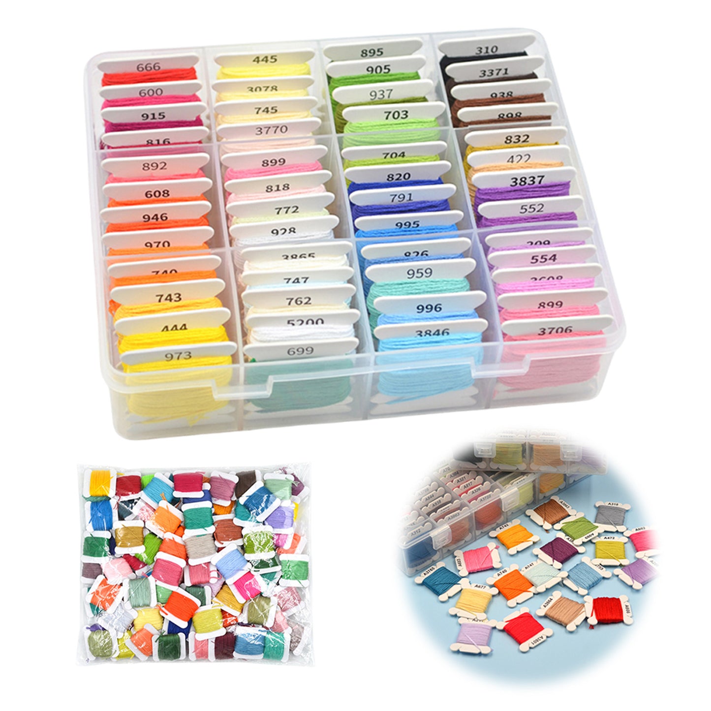 Multi-Color Embroidery Yarn with Transparent Storage Box Cross Stitch Supplies Sewing Embroidery Thread Set for Halloween Christmas Mothers Day (50)