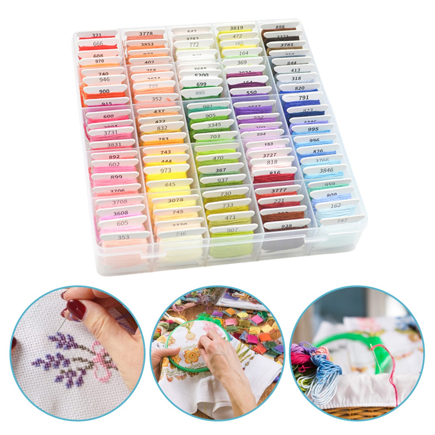 Multi-Color Embroidery Yarn with Transparent Storage Box Cross Stitch Supplies Sewing Embroidery Thread Set for Halloween Christmas Mothers Day (100)