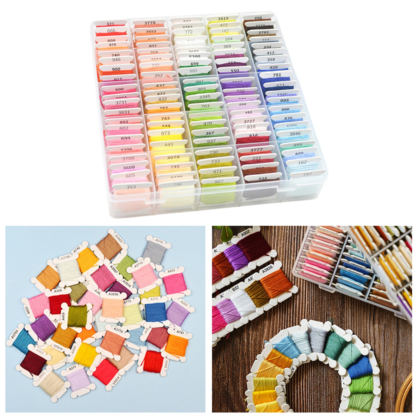 Multi-Color Embroidery Yarn with Transparent Storage Box Cross Stitch Supplies Sewing Embroidery Thread Set for Halloween Christmas Mothers Day (100)