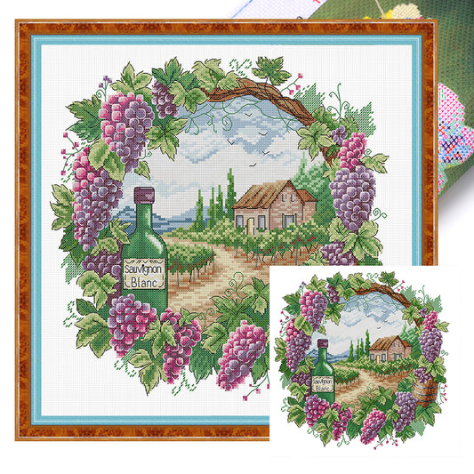 Summer Scenery In Wreath - Full 14CT Stamped Cross Stitch 40x40CM - Fairy Backstitch