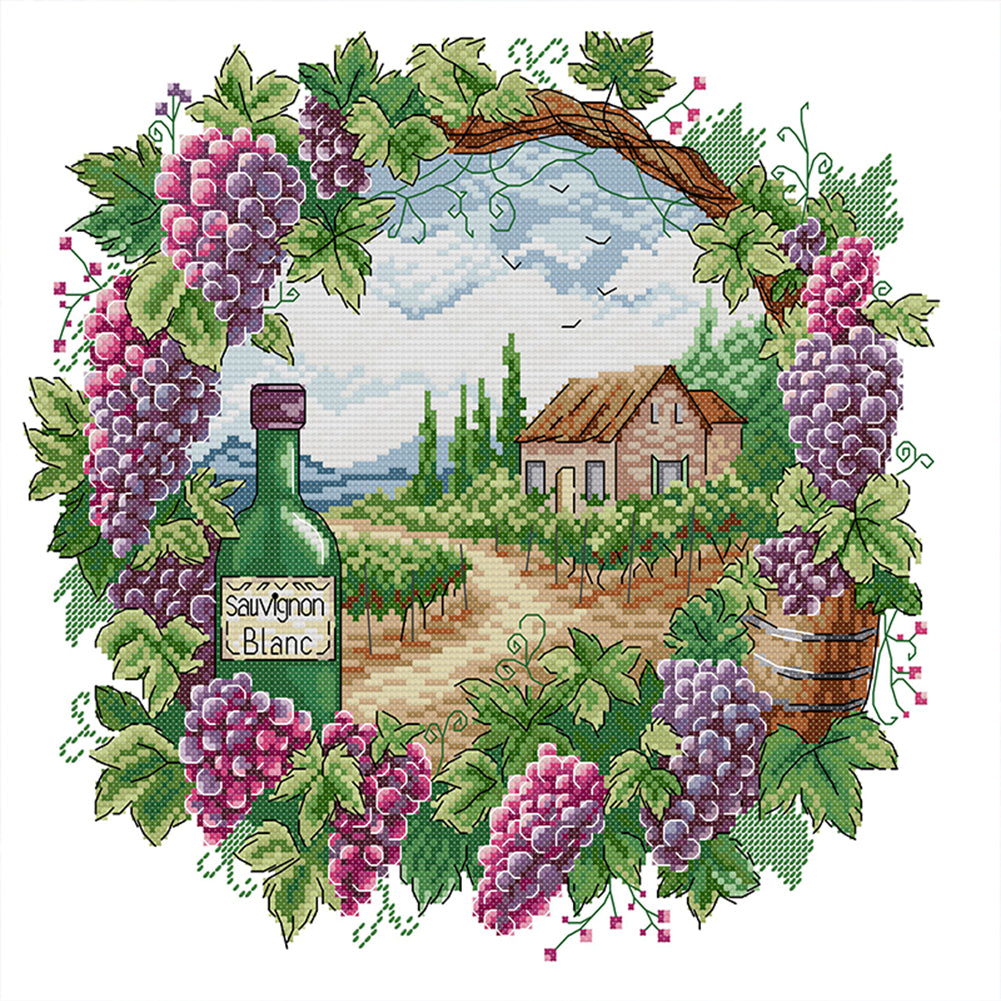 Summer Scenery In Wreath - Full 14CT Stamped Cross Stitch 40x40CM - Fairy Backstitch