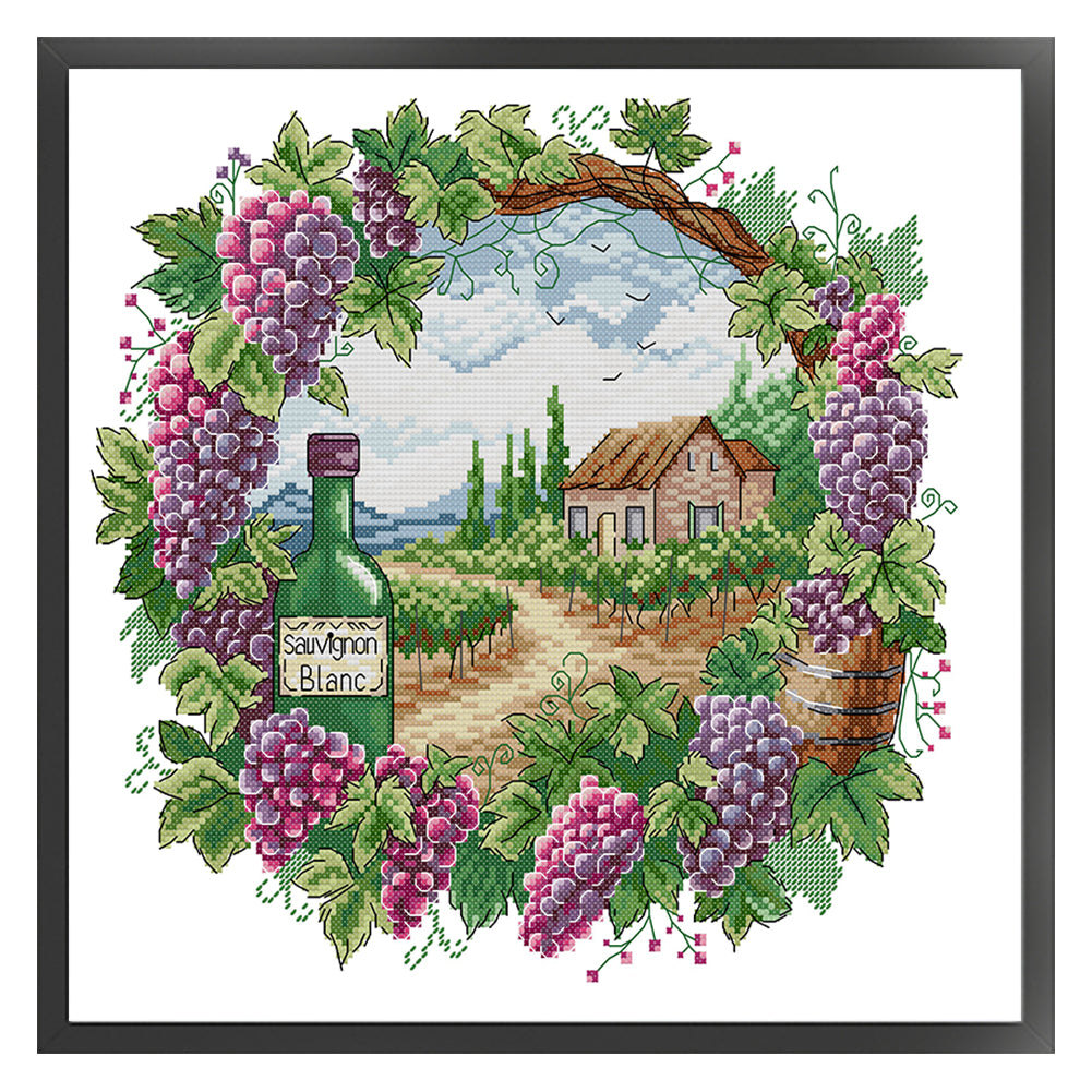 Summer Scenery In Wreath - Full 14CT Stamped Cross Stitch 40x40CM - Fairy Backstitch