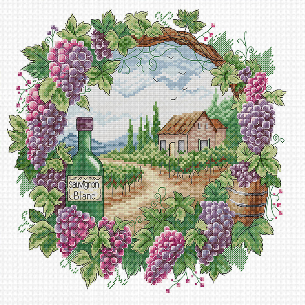 Summer Scenery In Wreath - Full 14CT Stamped Cross Stitch 40x40CM - Fairy Backstitch