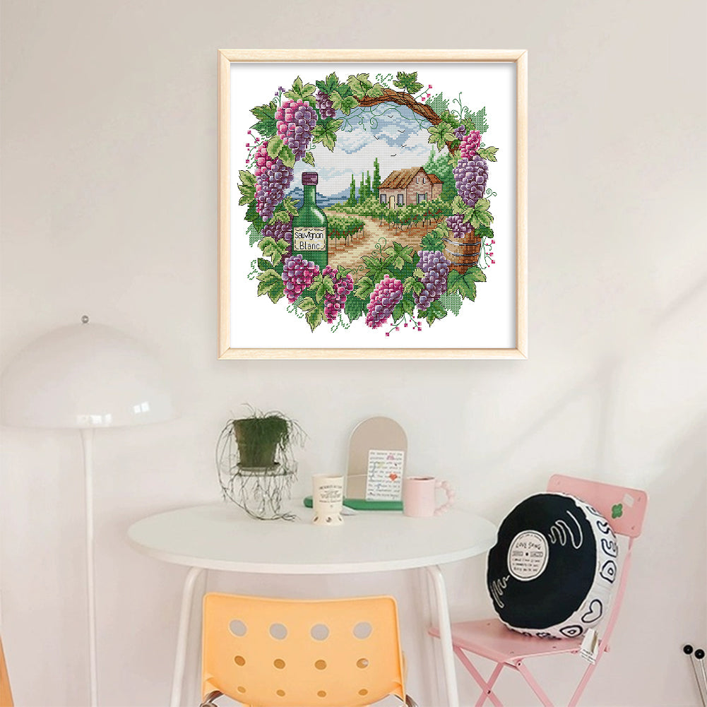 Summer Scenery In Wreath - Full 14CT Stamped Cross Stitch 40x40CM - Fairy Backstitch
