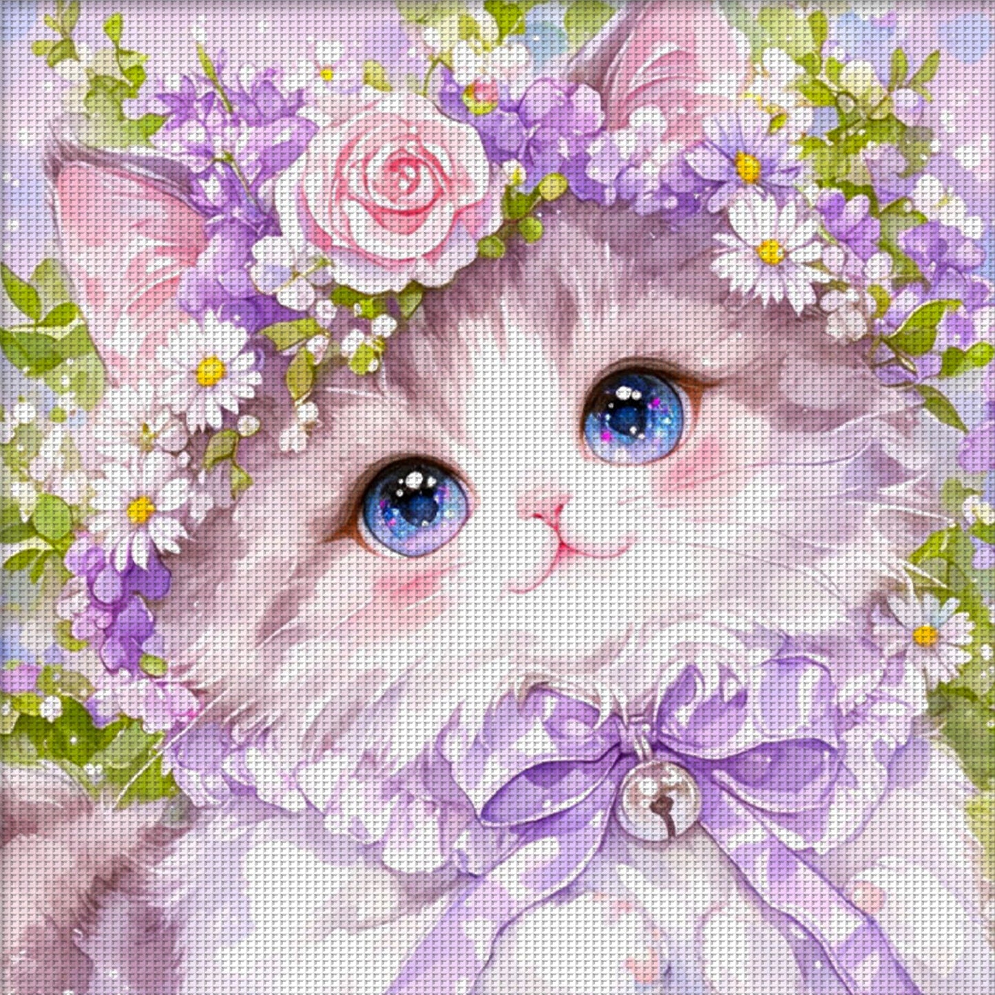 Cat In Purple Wreath - Full 9CT Stamped Cross Stitch 60x60CM - Jun He(43Colors)
