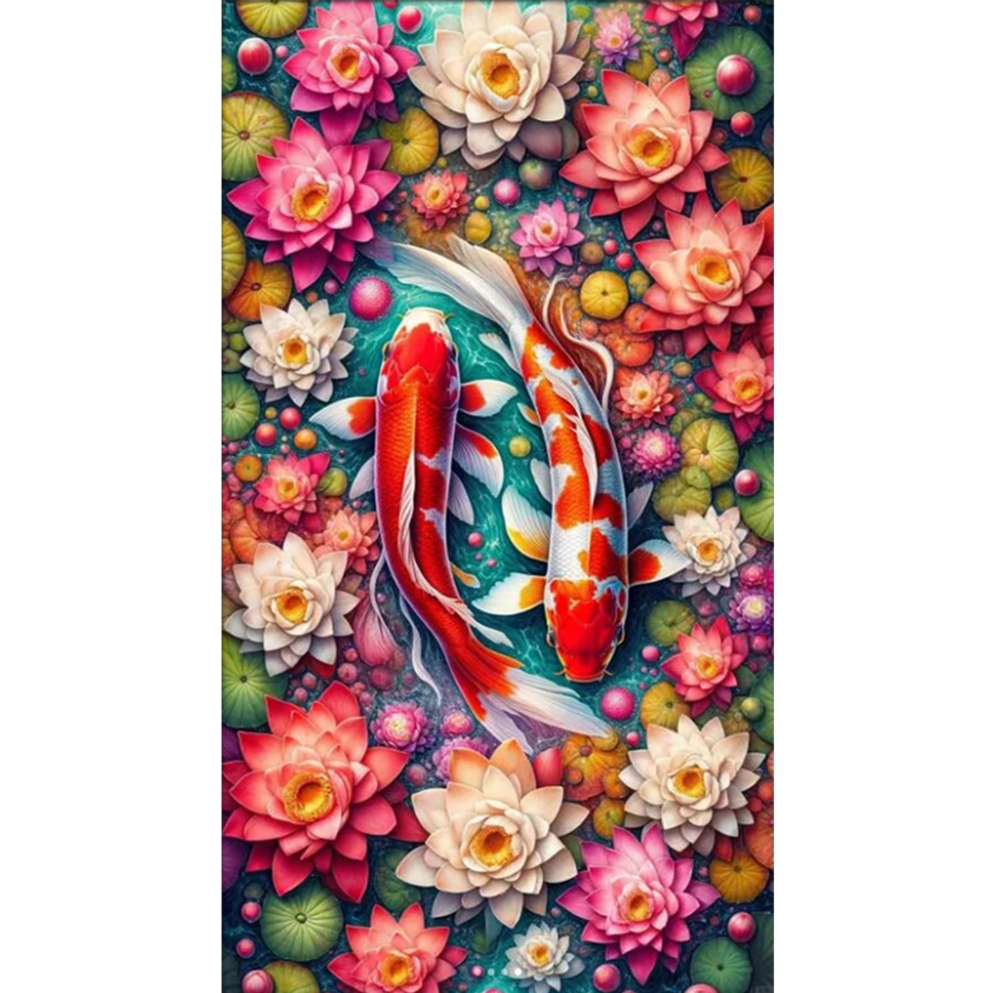 Koi In Lotus Pond - Full 14CT Stamped Cross Stitch 40x75CM - Huacan