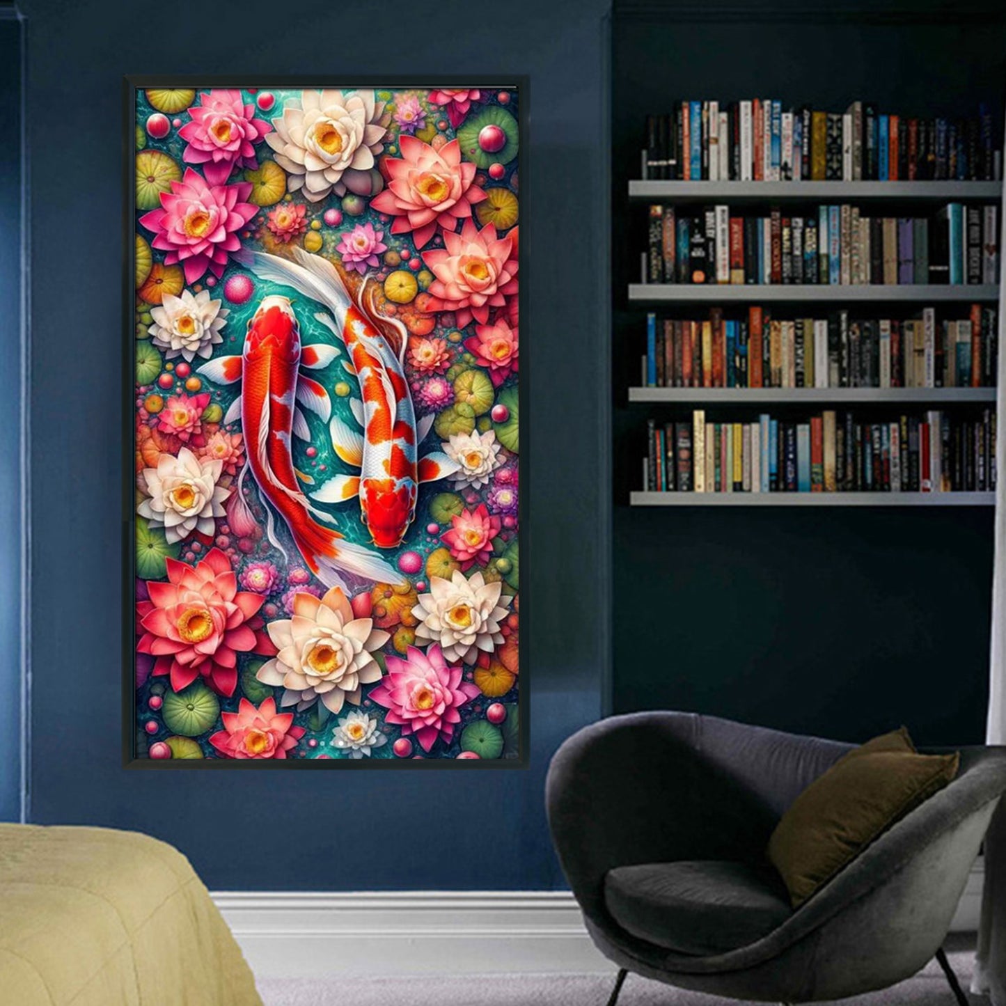 Koi In Lotus Pond - Full 14CT Stamped Cross Stitch 40x75CM - Huacan