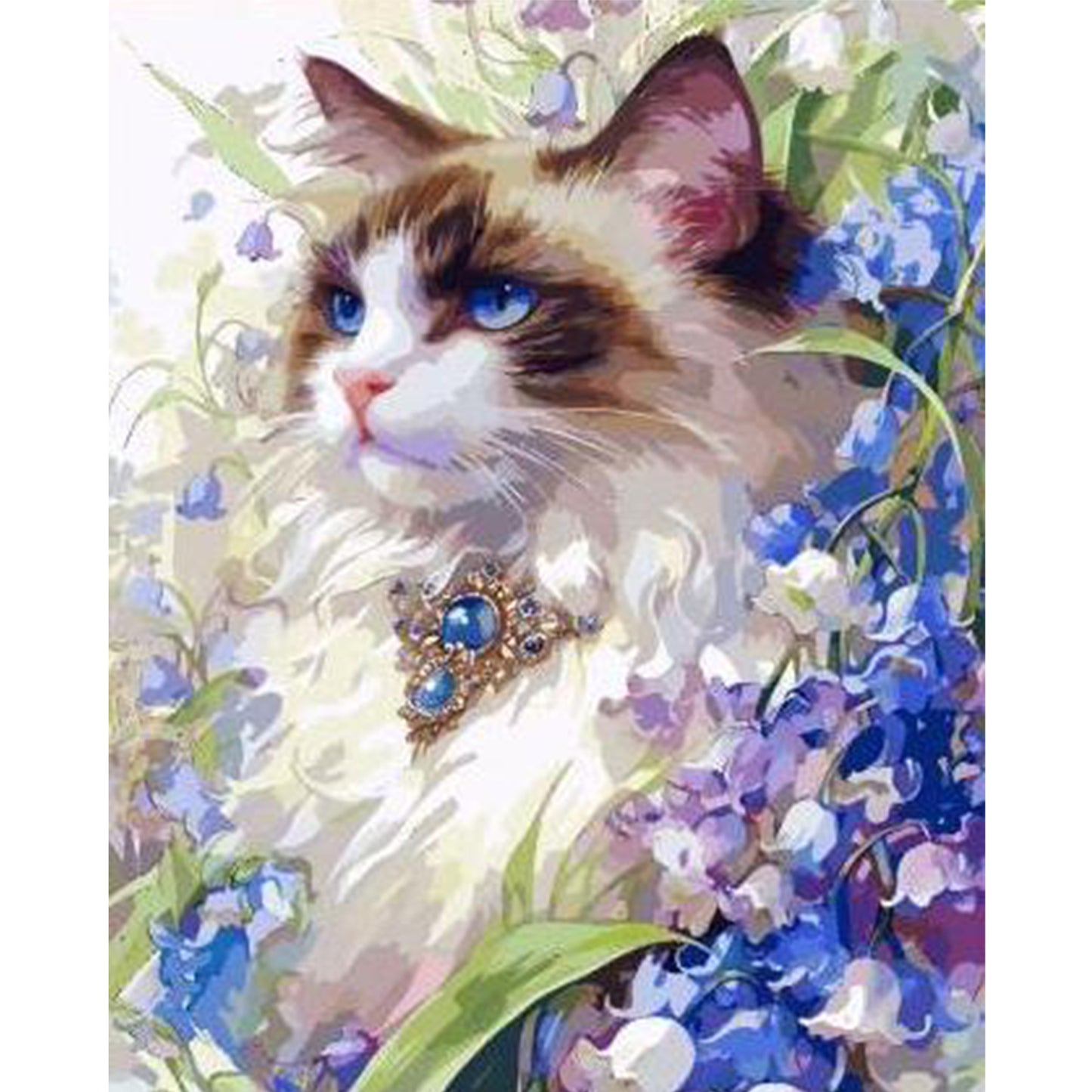 Cat And Lily Of The Valley - Full 11CT Stamped Cross Stitch 40x50CM - Huacan