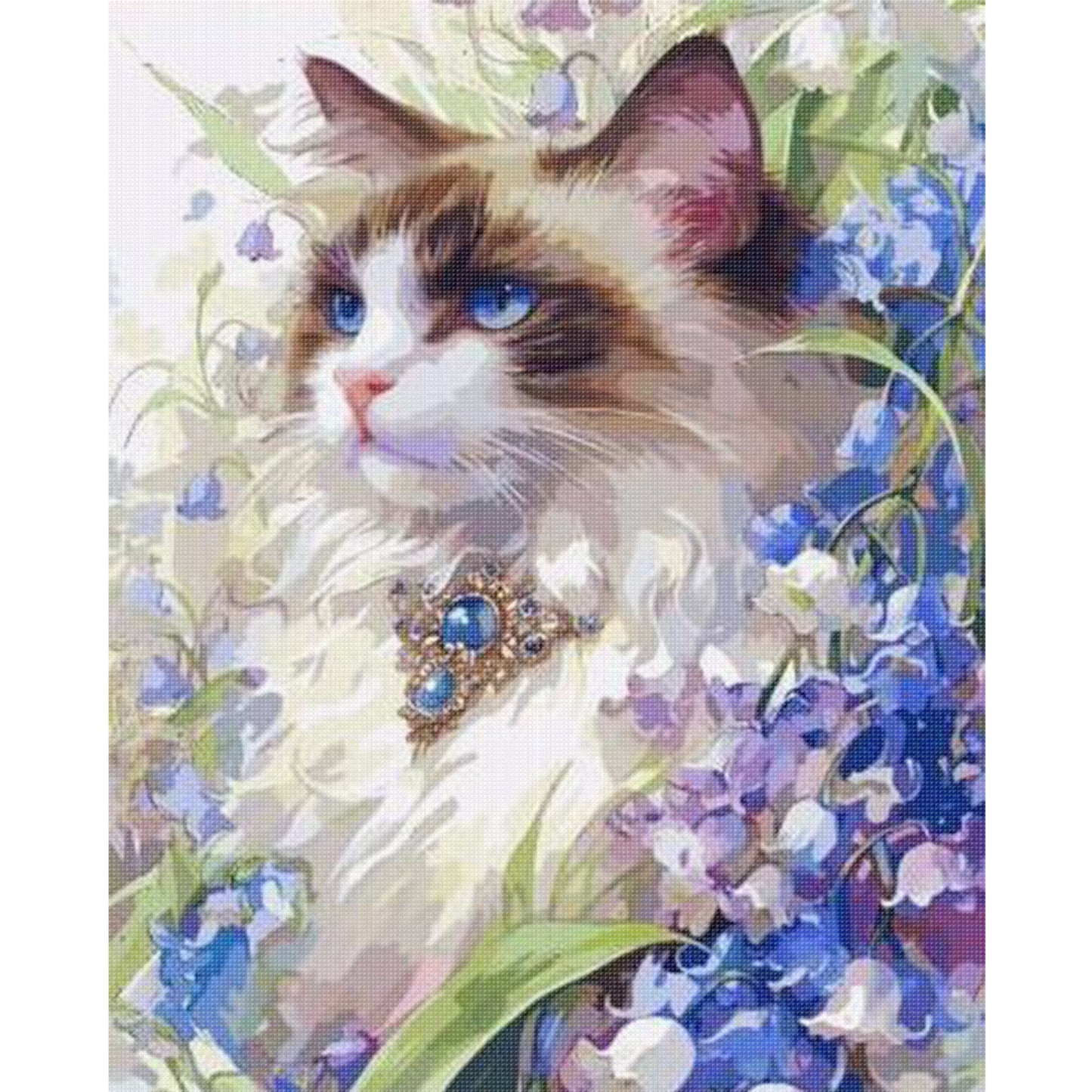 Cat And Lily Of The Valley - Full 11CT Stamped Cross Stitch 40x50CM - Huacan
