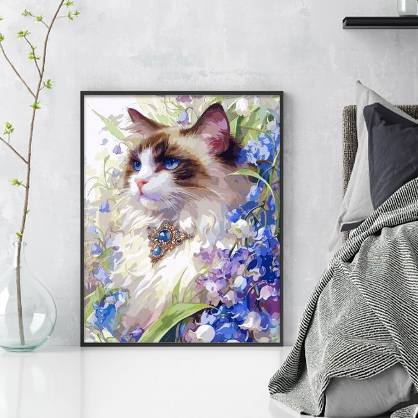 Cat And Lily Of The Valley - Full 11CT Stamped Cross Stitch 40x50CM - Huacan