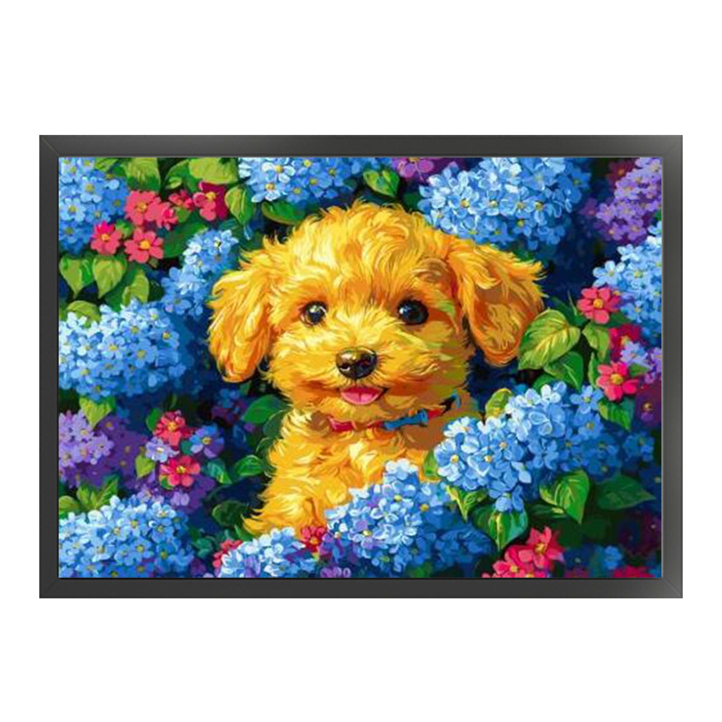 Hydrangea And Dog - Full 11CT Stamped Cross Stitch 55x40CM - Huacan