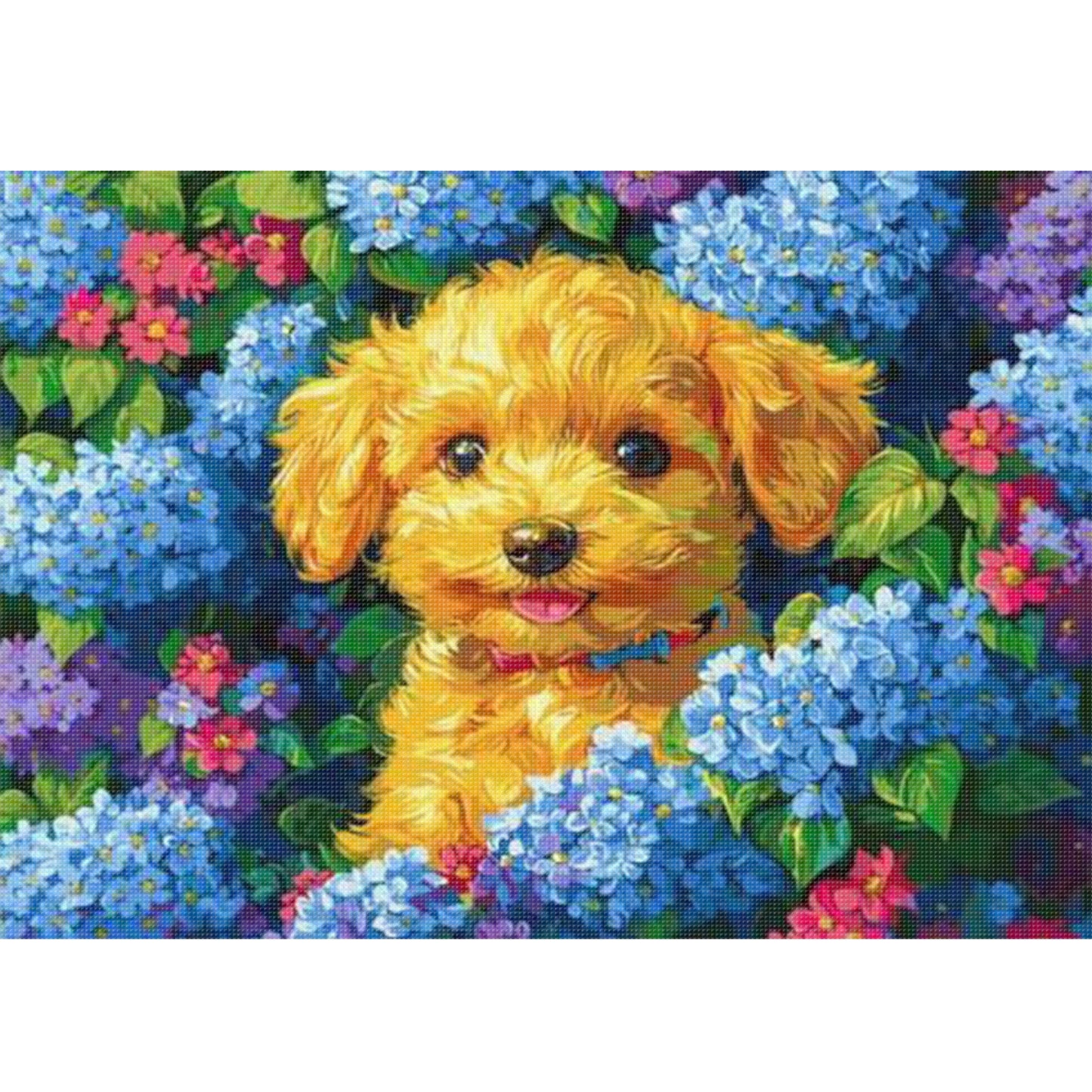 Hydrangea And Dog - Full 11CT Stamped Cross Stitch 55x40CM - Huacan