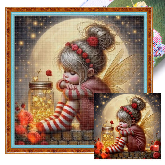 Butterfly Girl - Full 14CT Stamped Cross Stitch 50x50CM - Huacan