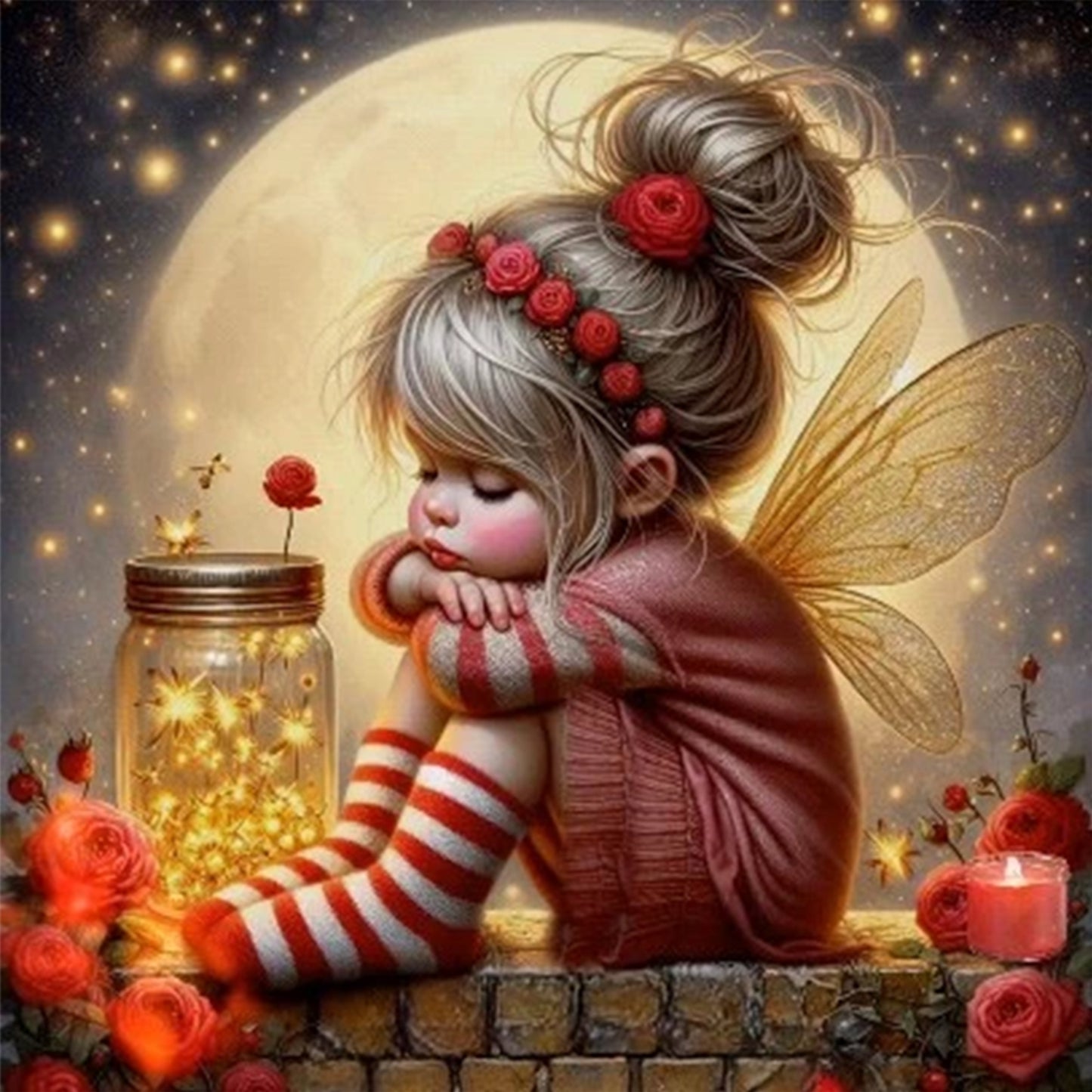 Butterfly Girl - Full 14CT Stamped Cross Stitch 50x50CM - Huacan