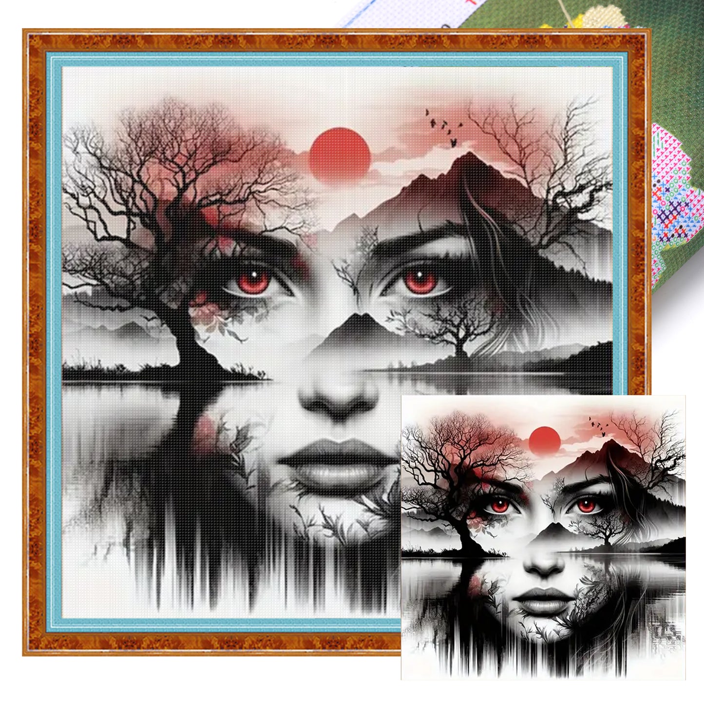 Tree And Girl - Full 18CT Stamped Cross Stitch 40x40CM - Huacan