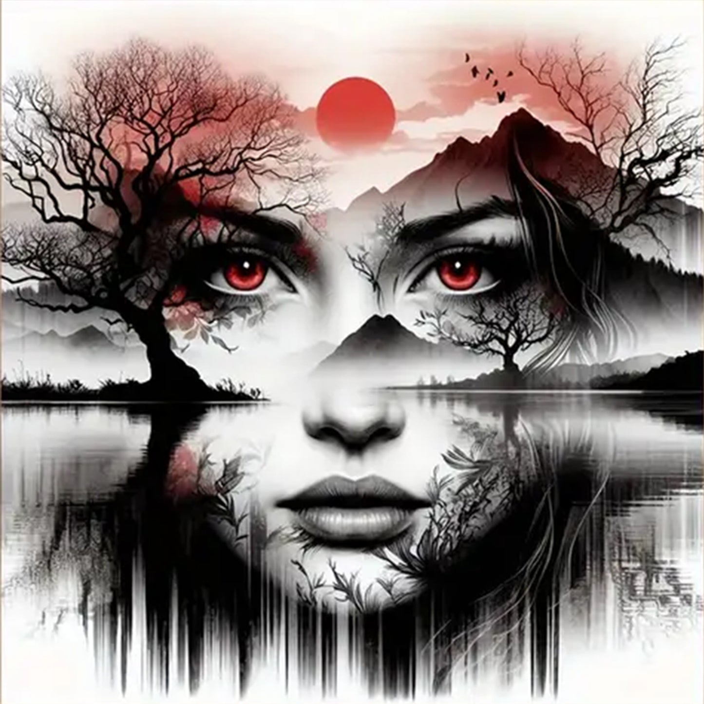 Tree And Girl - Full 18CT Stamped Cross Stitch 40x40CM - Huacan