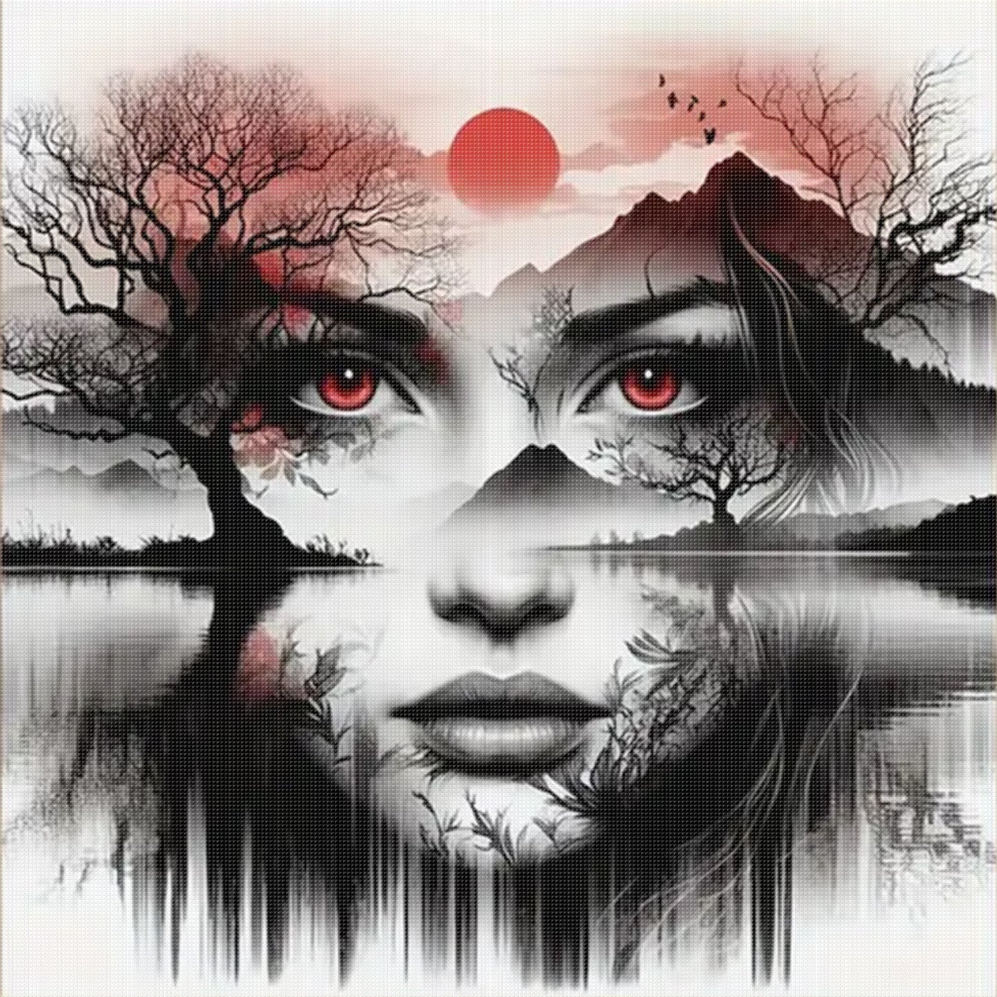 Tree And Girl - Full 18CT Stamped Cross Stitch 40x40CM - Huacan