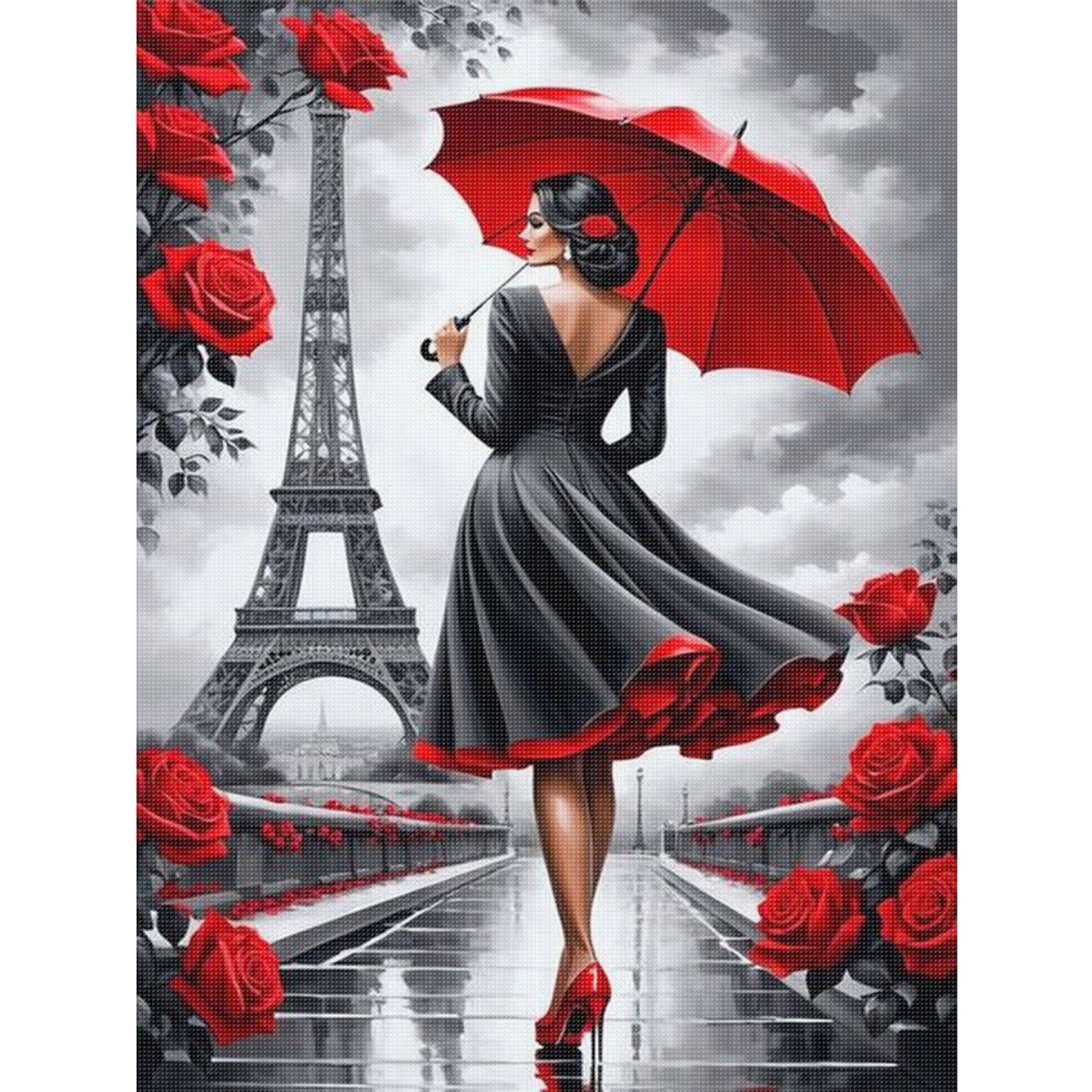 Girl Under The Eiffel Tower - Full 18CT Stamped Cross Stitch 40x55CM - Huacan
