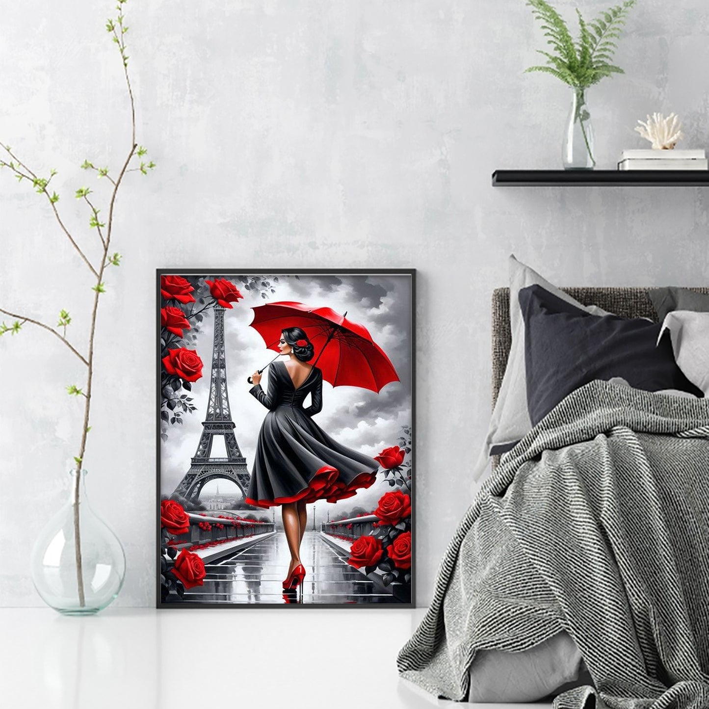 Girl Under The Eiffel Tower - Full 18CT Stamped Cross Stitch 40x55CM - Huacan