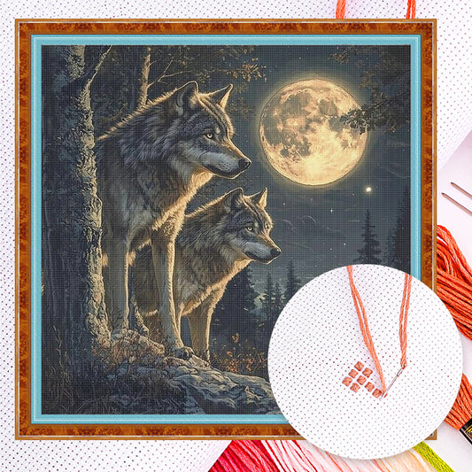 Night Wolf - Full 14CT Counted Cross Stitch 40x40CM - Yishu