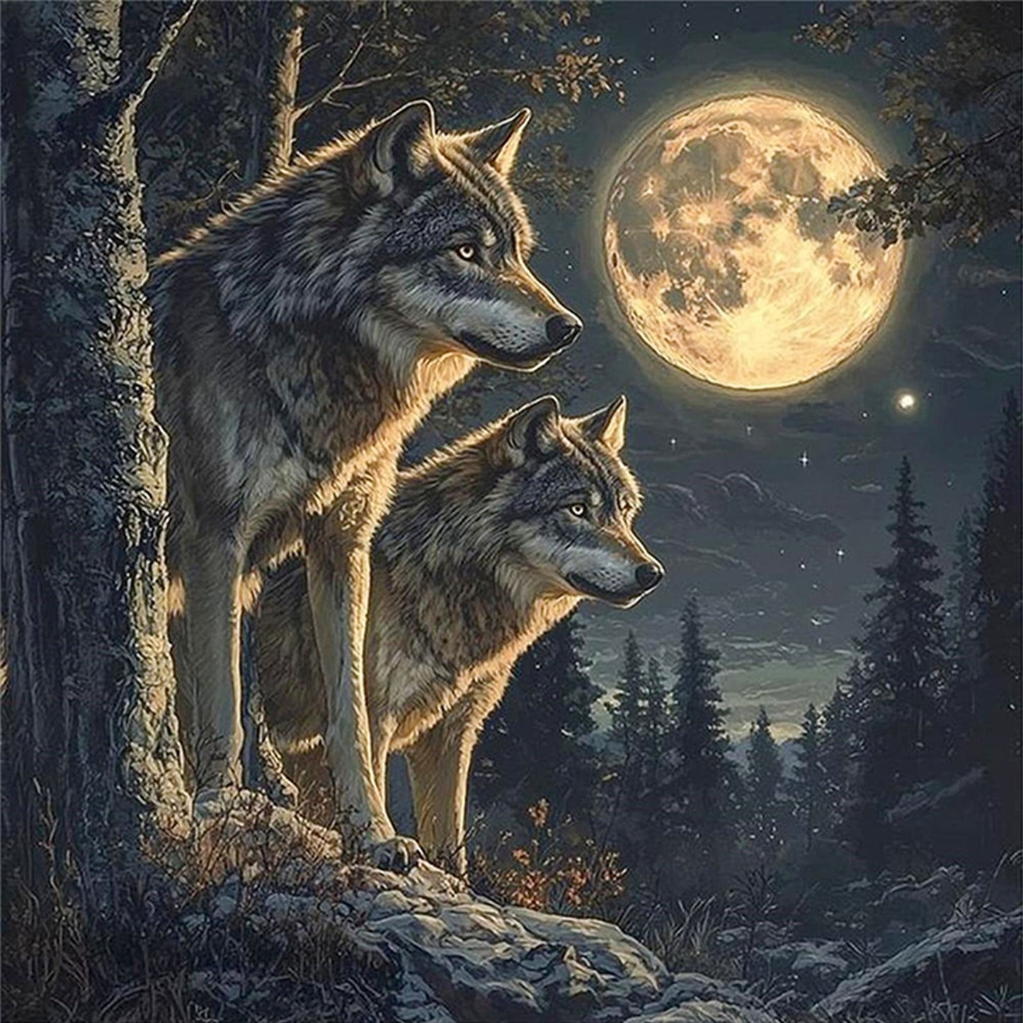 Night Wolf - Full 14CT Counted Cross Stitch 40x40CM - Yishu