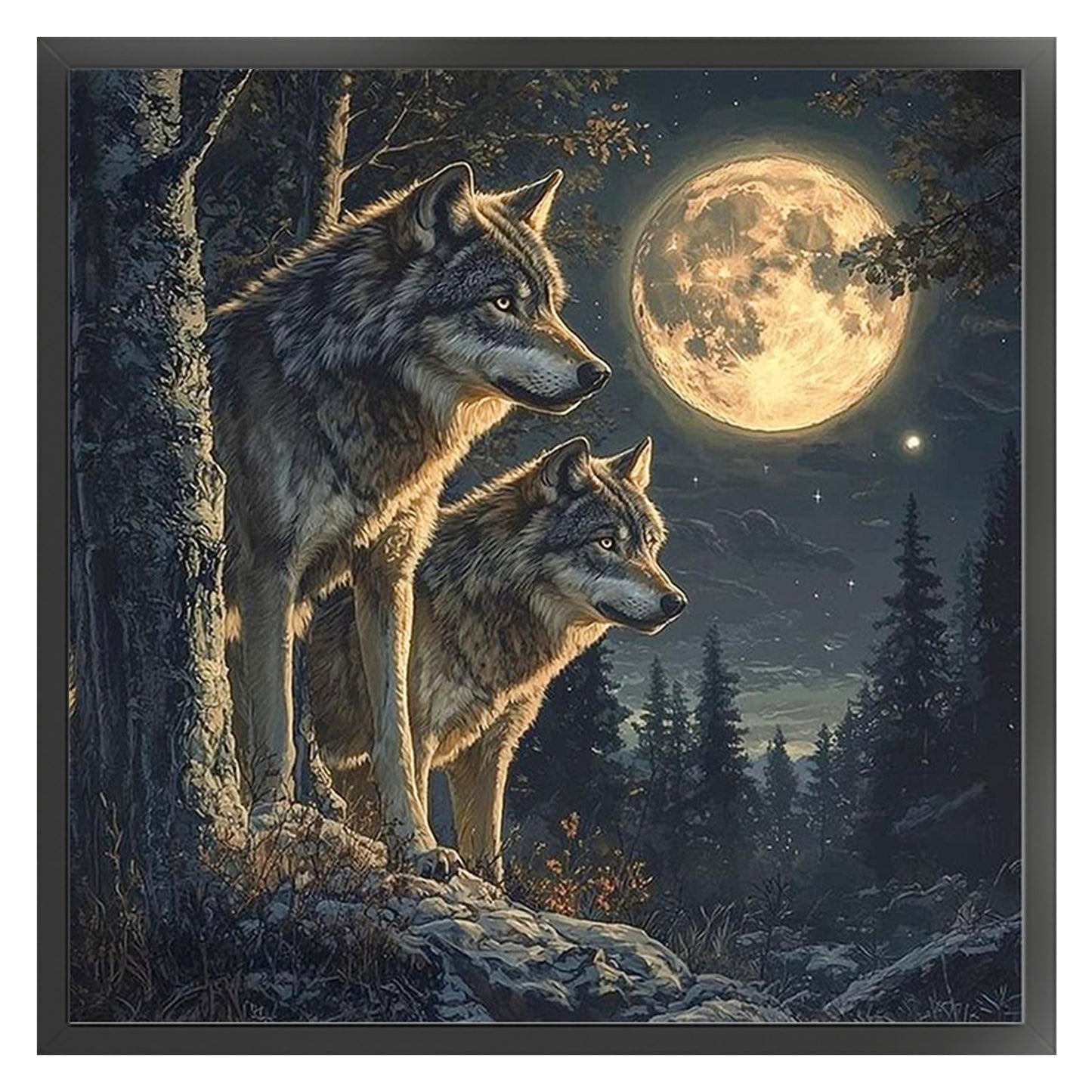 Night Wolf - Full 14CT Counted Cross Stitch 40x40CM - Yishu