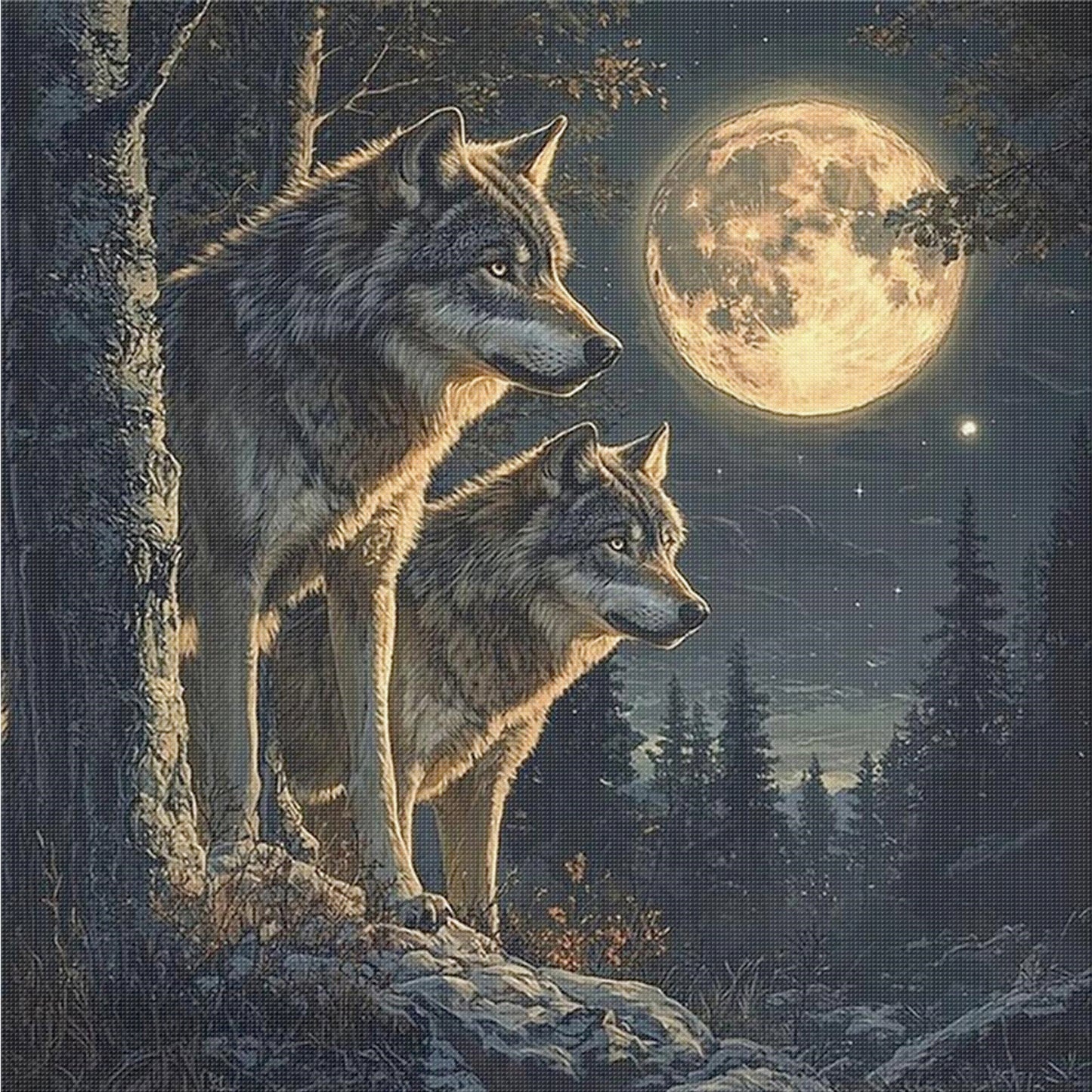 Night Wolf - Full 14CT Counted Cross Stitch 40x40CM - Yishu