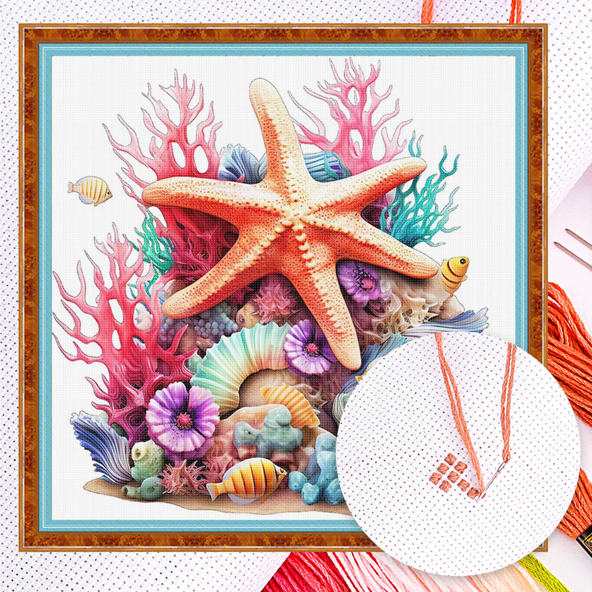 Starfish - Full 14CT Counted Cross Stitch 40*40CM - Yishu