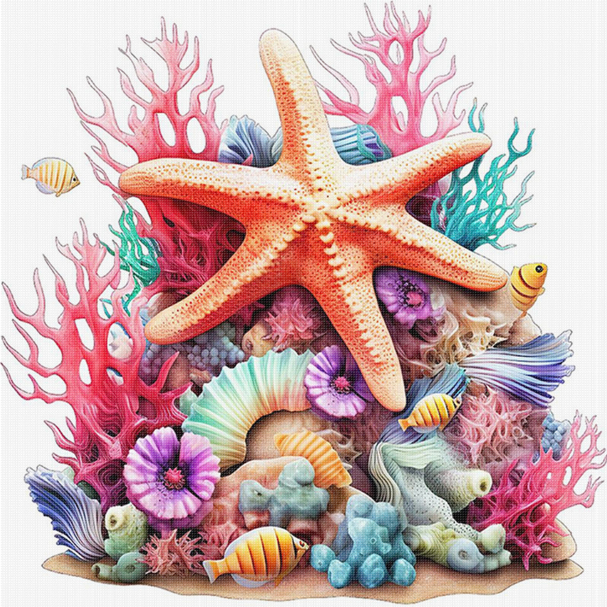 Starfish - Full 14CT Counted Cross Stitch 40*40CM - Yishu