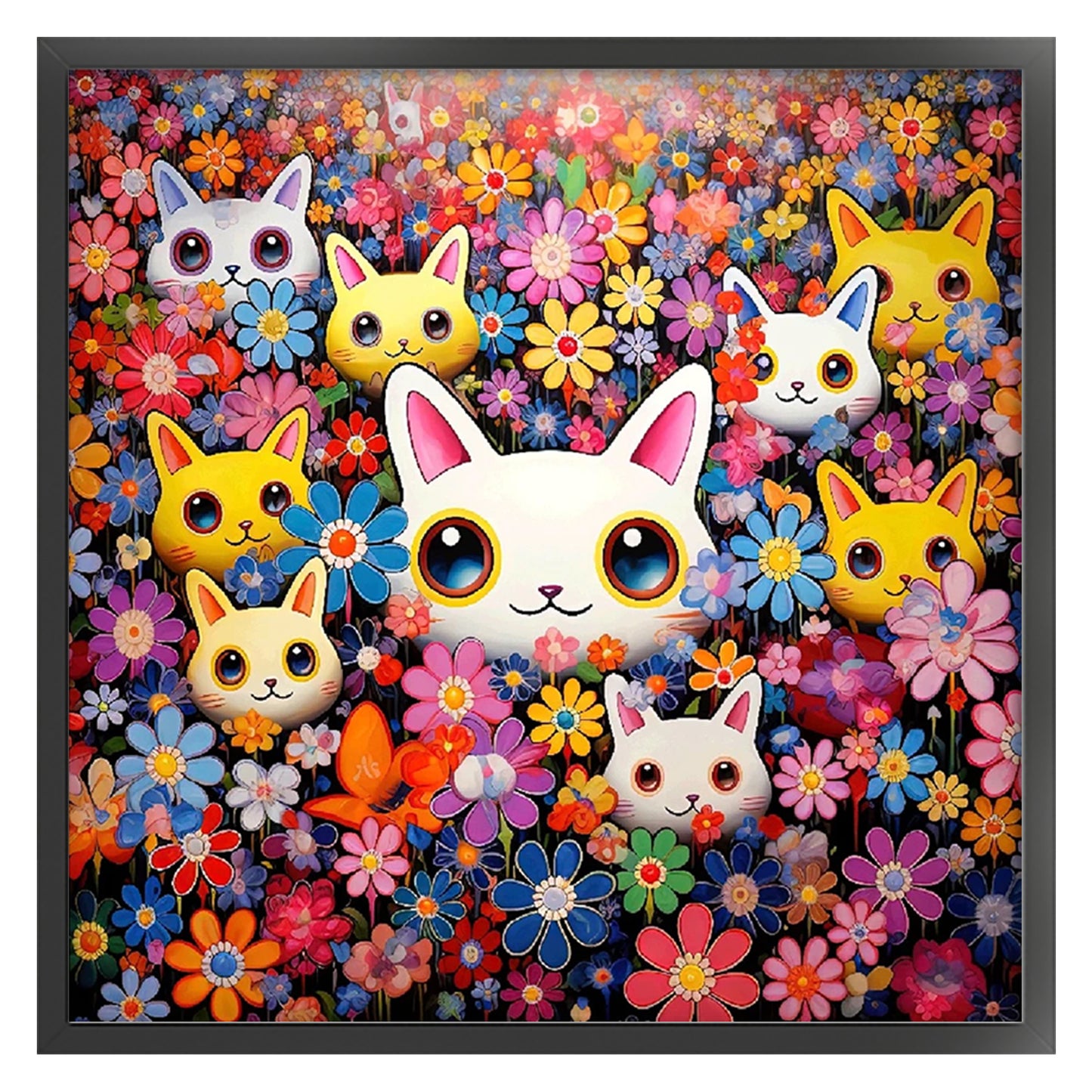 Cat With Colorful Daisies - Full 9CT Stamped Cross Stitch 73x73CM - Mona Lisa