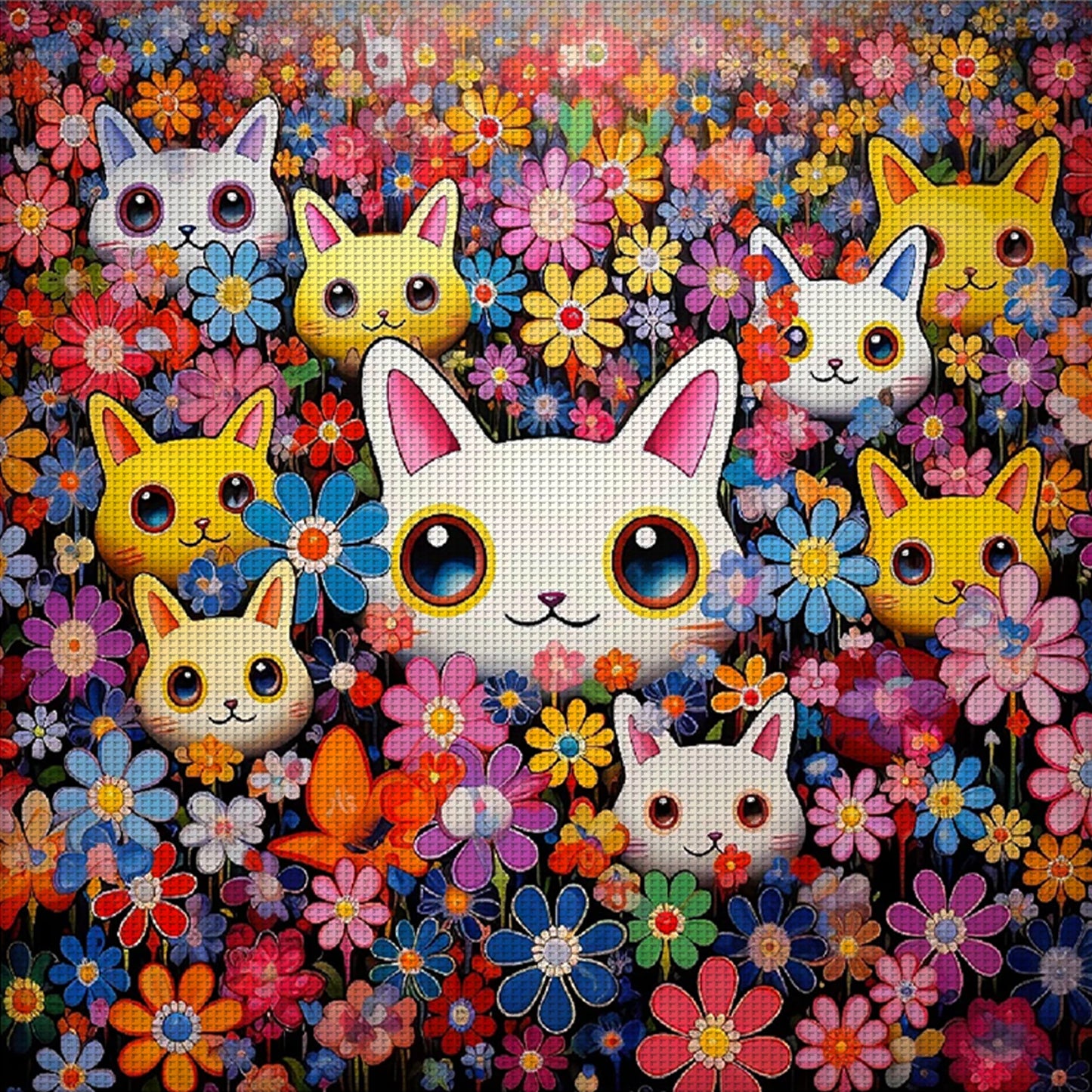 Cat With Colorful Daisies - Full 9CT Stamped Cross Stitch 73x73CM - Mona Lisa