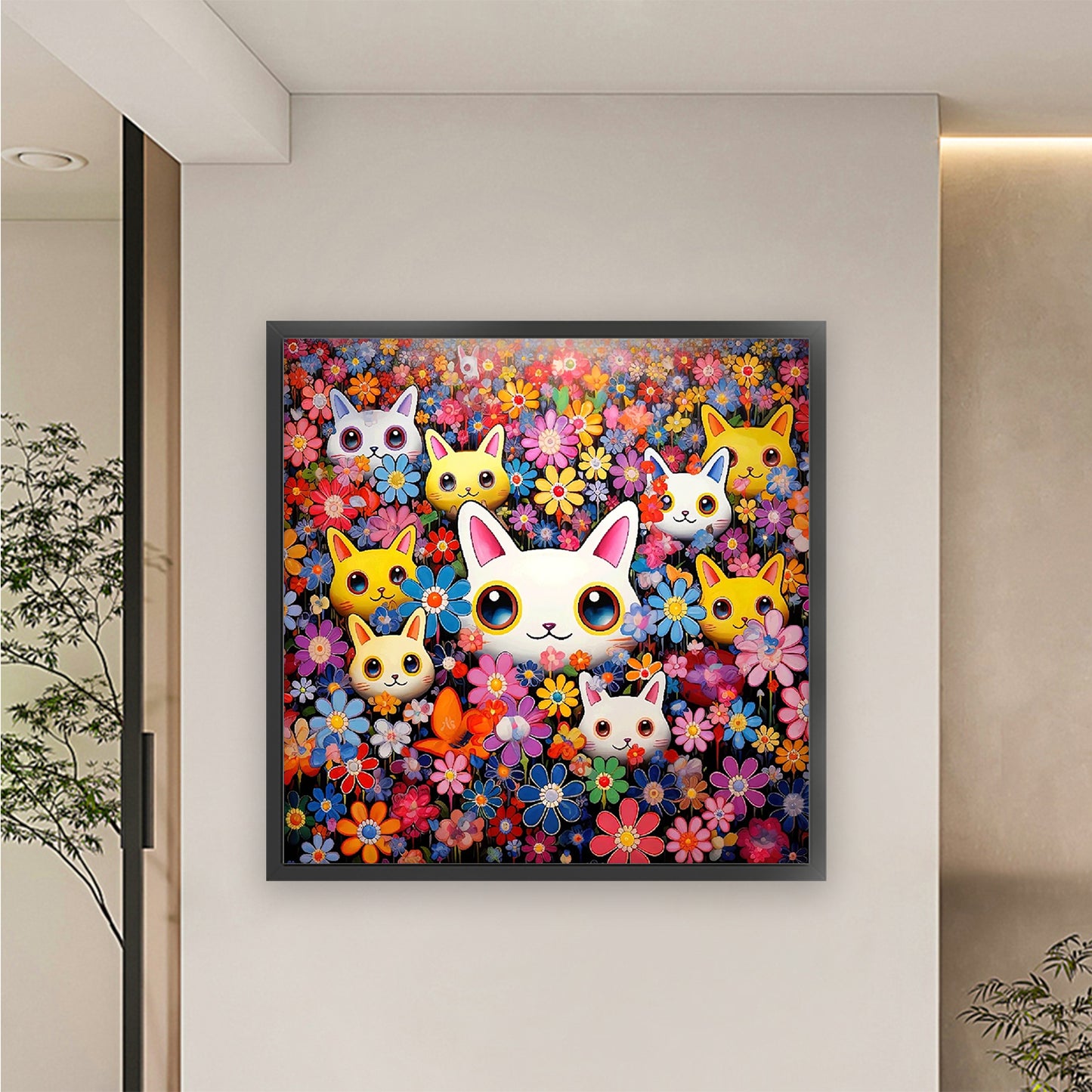 Cat With Colorful Daisies - Full 9CT Stamped Cross Stitch 73x73CM - Mona Lisa