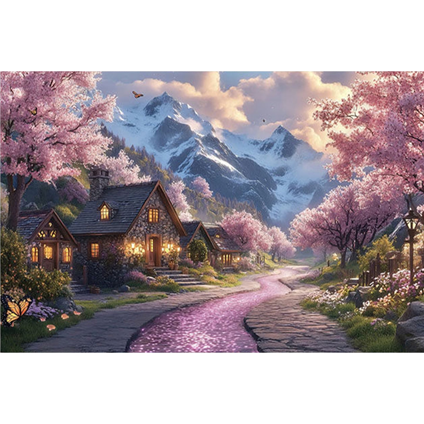 European Town - Spring - Full 11CT Stamped Cross Stitch 70x50CM - Mona Lisa