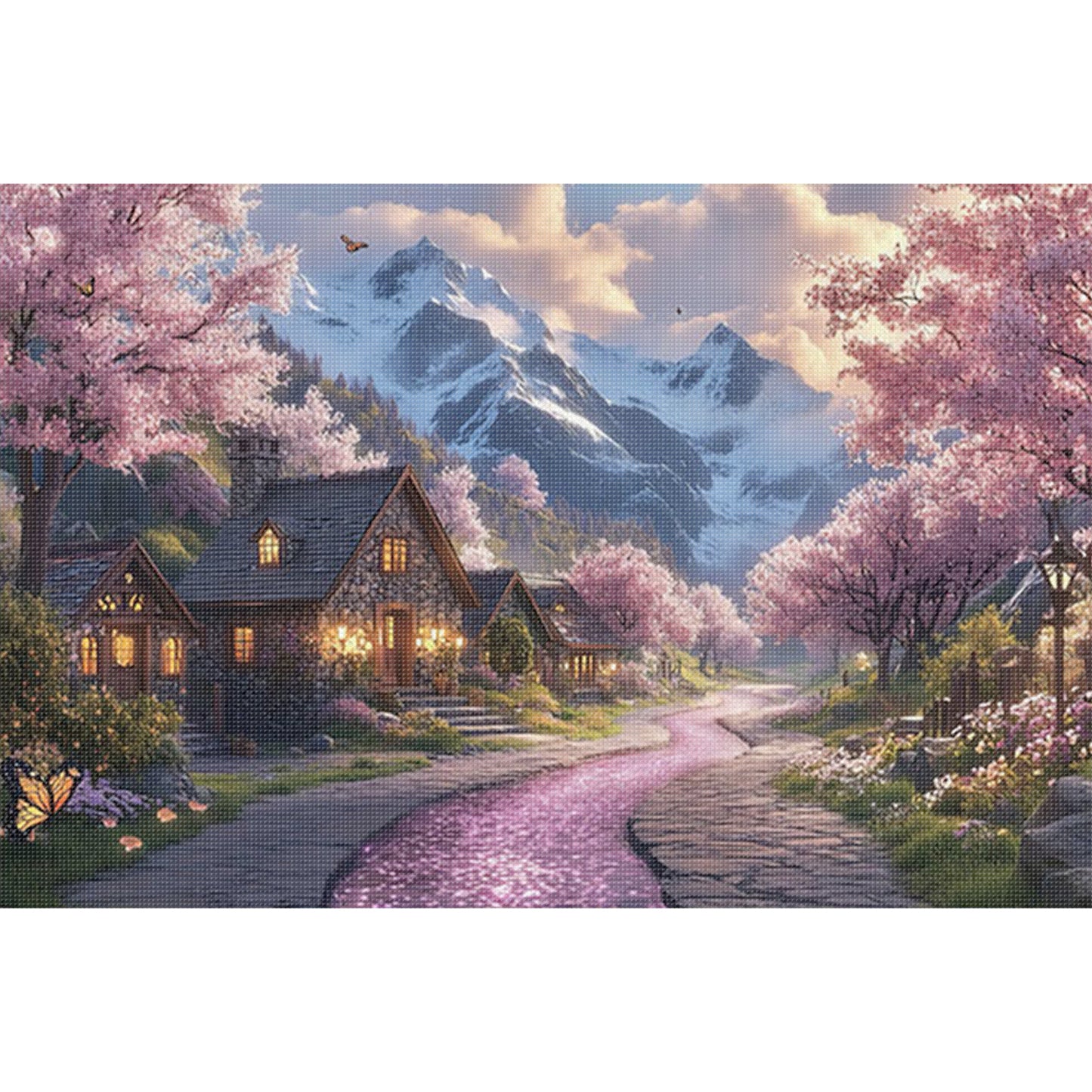 European Town - Spring - Full 11CT Stamped Cross Stitch 70x50CM - Mona Lisa