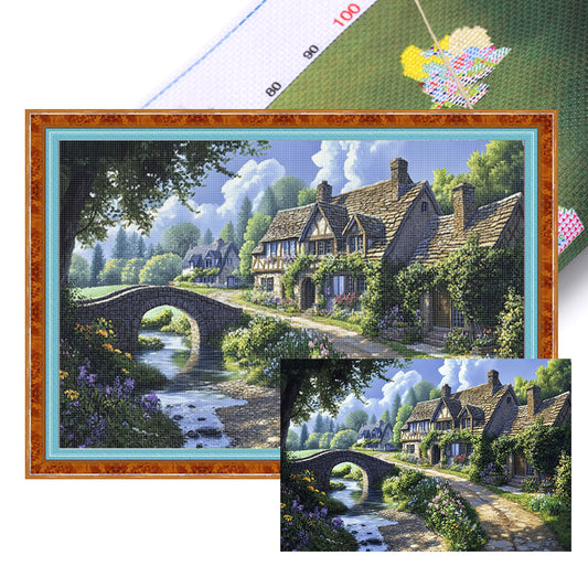 European Town - Summer - Full 11CT Stamped Cross Stitch 70x50CM - Mona Lisa