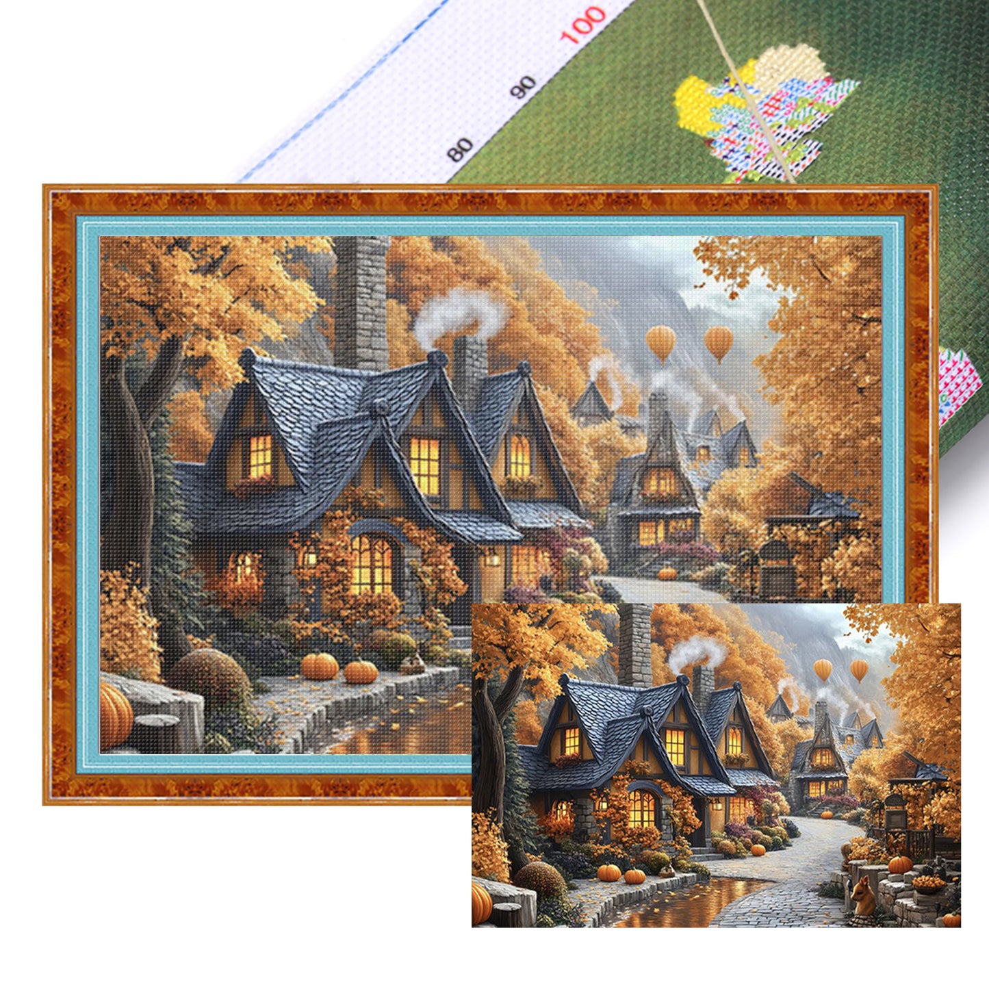 European Town - Autumn - Full 11CT Stamped Cross Stitch 70x50CM - Mona Lisa