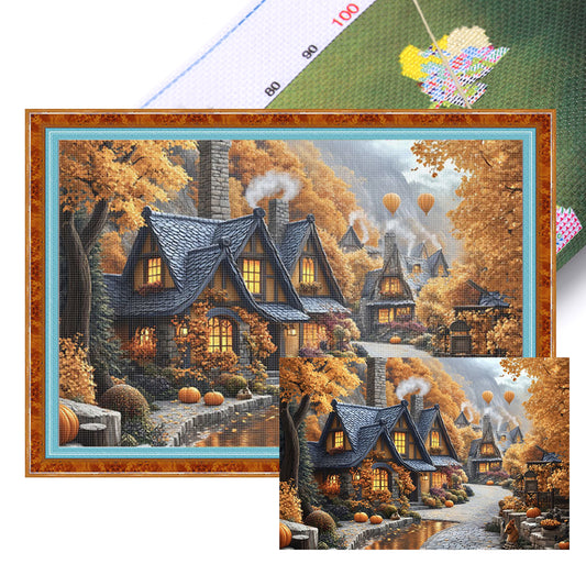 European Town - Autumn - Full 11CT Stamped Cross Stitch 70x50CM - Mona Lisa