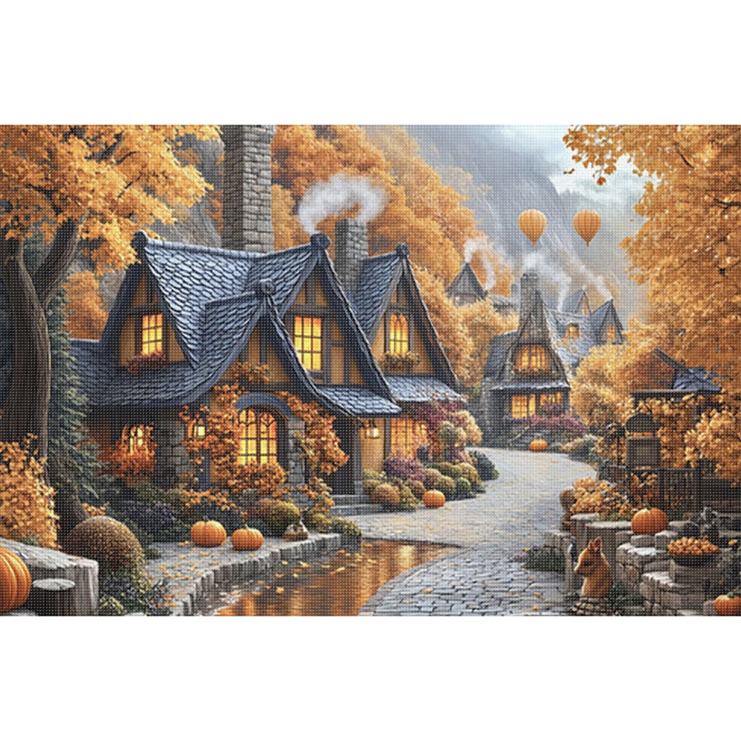 European Town - Autumn - Full 11CT Stamped Cross Stitch 70x50CM - Mona Lisa
