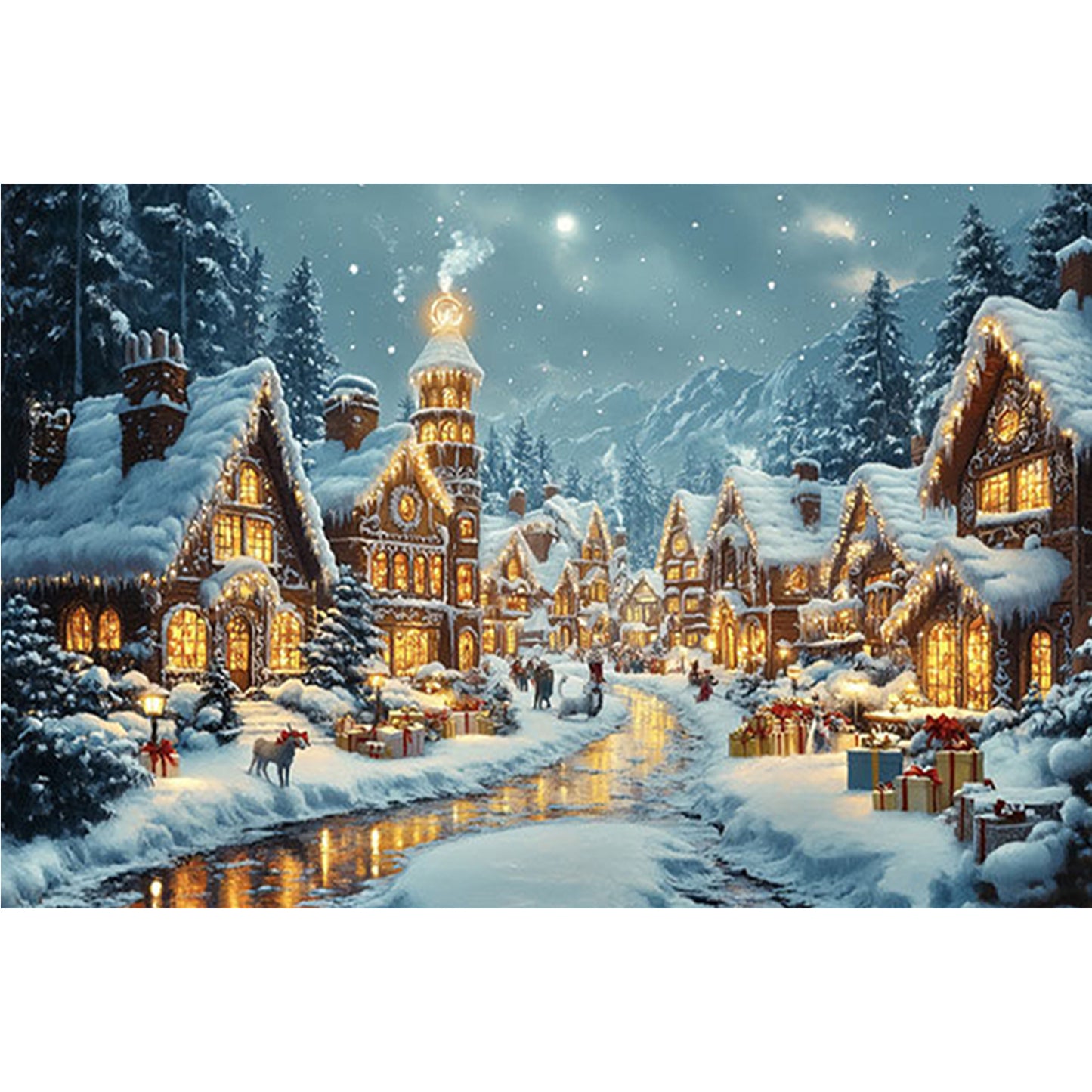 European Town - Winter - Full 11CT Stamped Cross Stitch 70x50CM - Mona Lisa