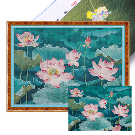 Lotus - Full 11CT Stamped Cross Stitch 50x35CM - Huacan