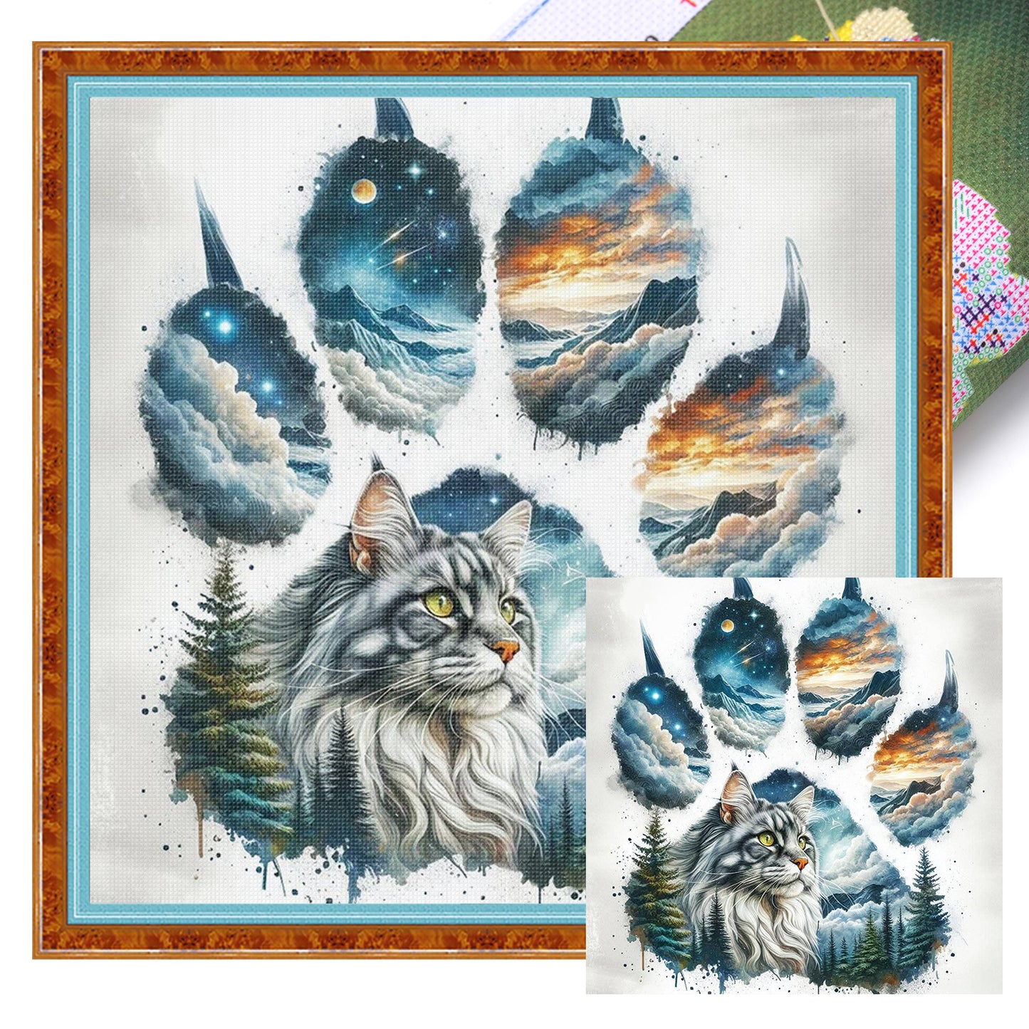 Cat Paw Silhouette - Full 11CT Stamped Cross Stitch 40x40CM - Yishu