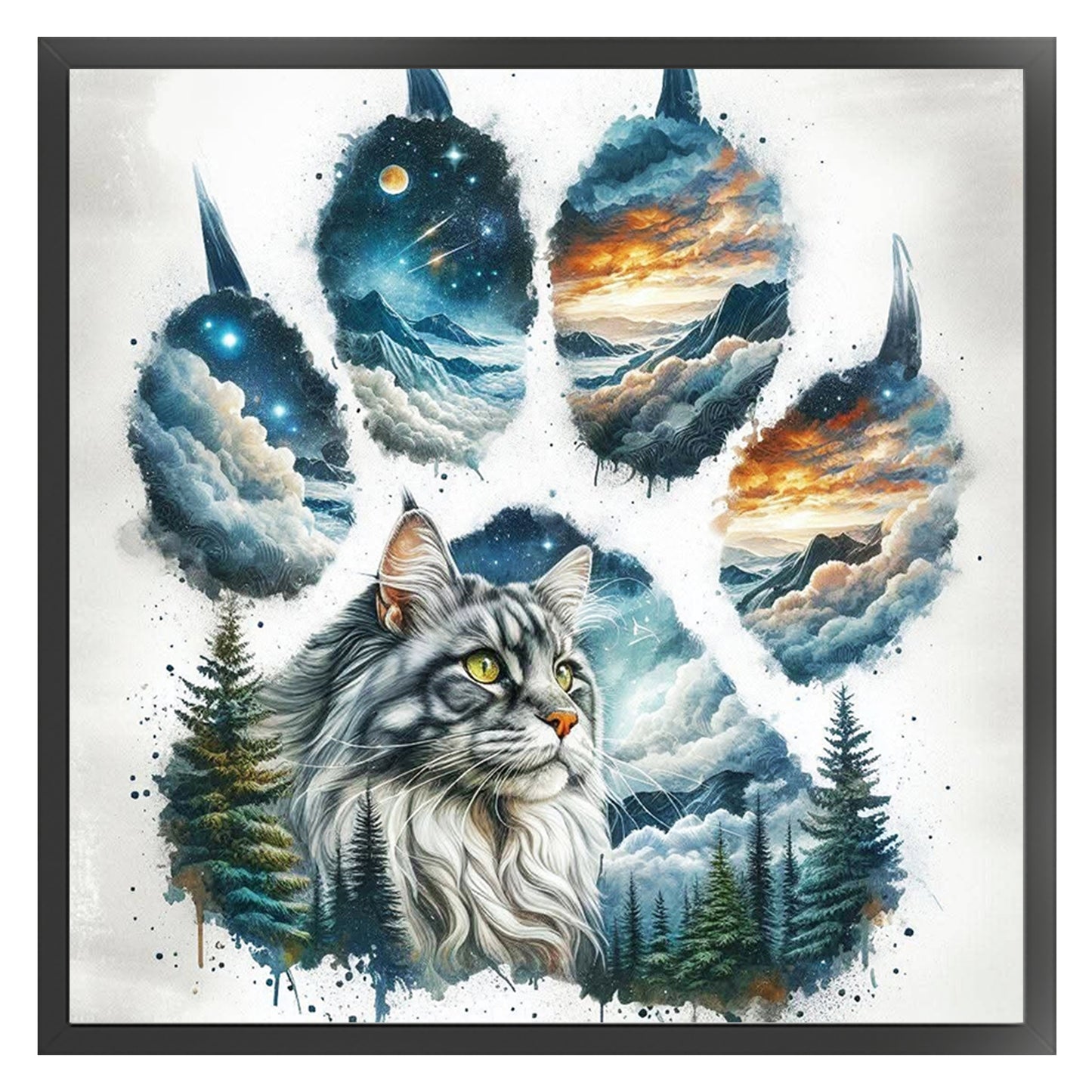 Cat Paw Silhouette - Full 11CT Stamped Cross Stitch 40x40CM - Yishu