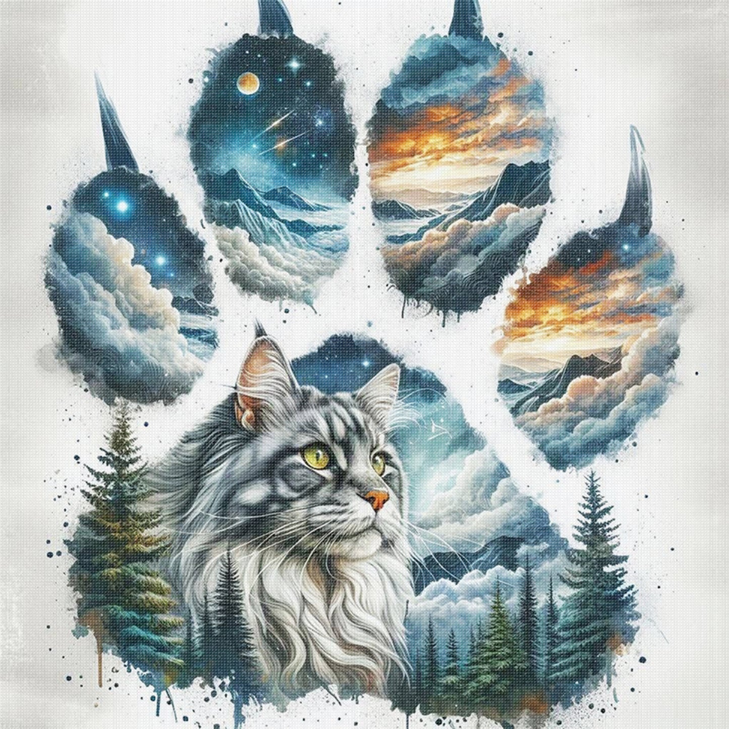 Cat Paw Silhouette - Full 11CT Stamped Cross Stitch 40x40CM - Yishu