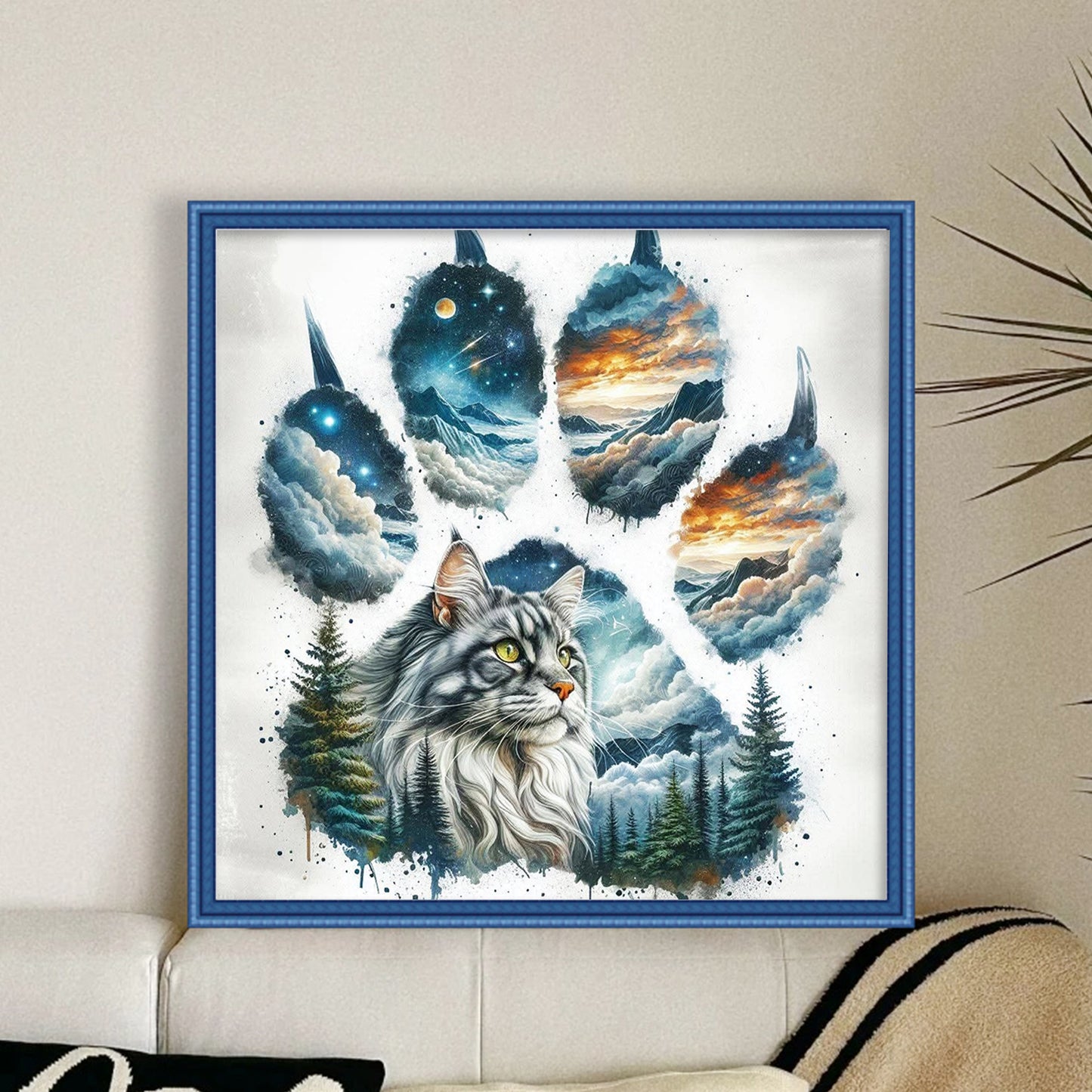Cat Paw Silhouette - Full 11CT Stamped Cross Stitch 40x40CM - Yishu