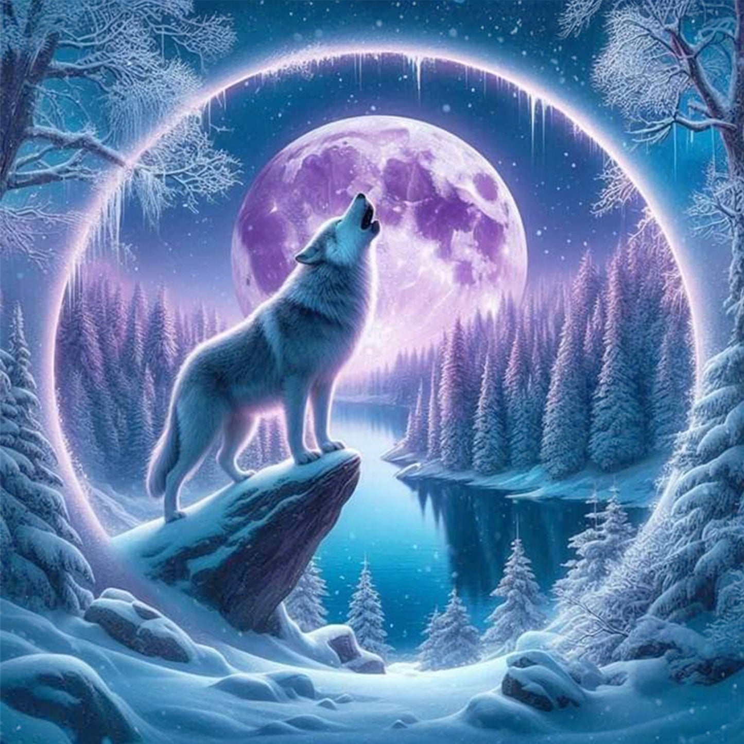 Wolf - Full 11CT Stamped Cross Stitch 40x40CM - Yishu